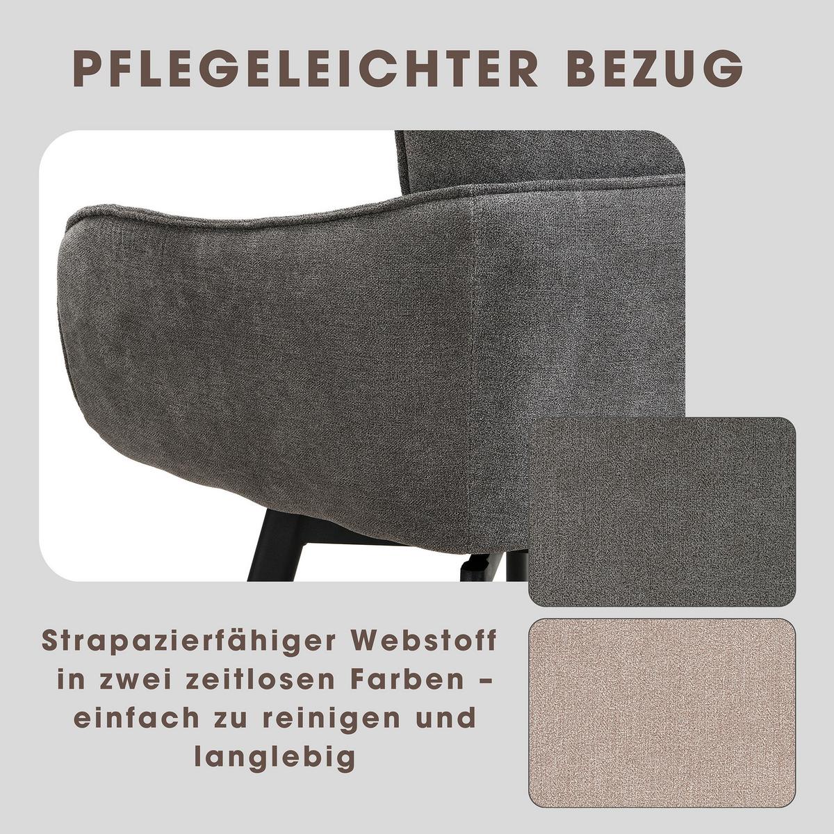 STUHL-SET RICO - Dunkelgrau/Schwarz, MODERN, Textil/Metall (61/90/63cm) - MID.YOU
