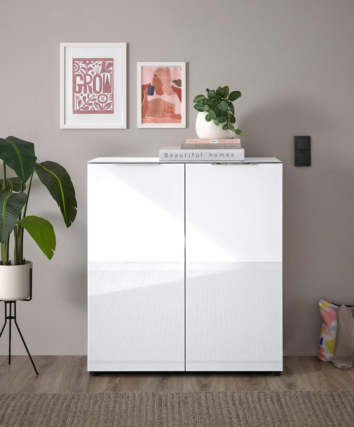 Kommode Siena Weiß - Chromfarben/Schwarz, MODERN, Glas/Holzwerkstoff (90/99/40cm) - Mömax