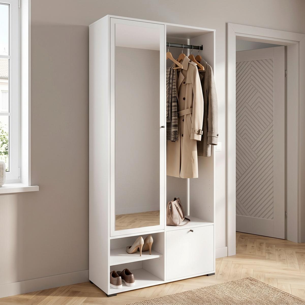 Garderobe Dino ca. 90x190 cm Weiß - Weiß, Trend, Holzwerkstoff (90/190/33cm) - P & B