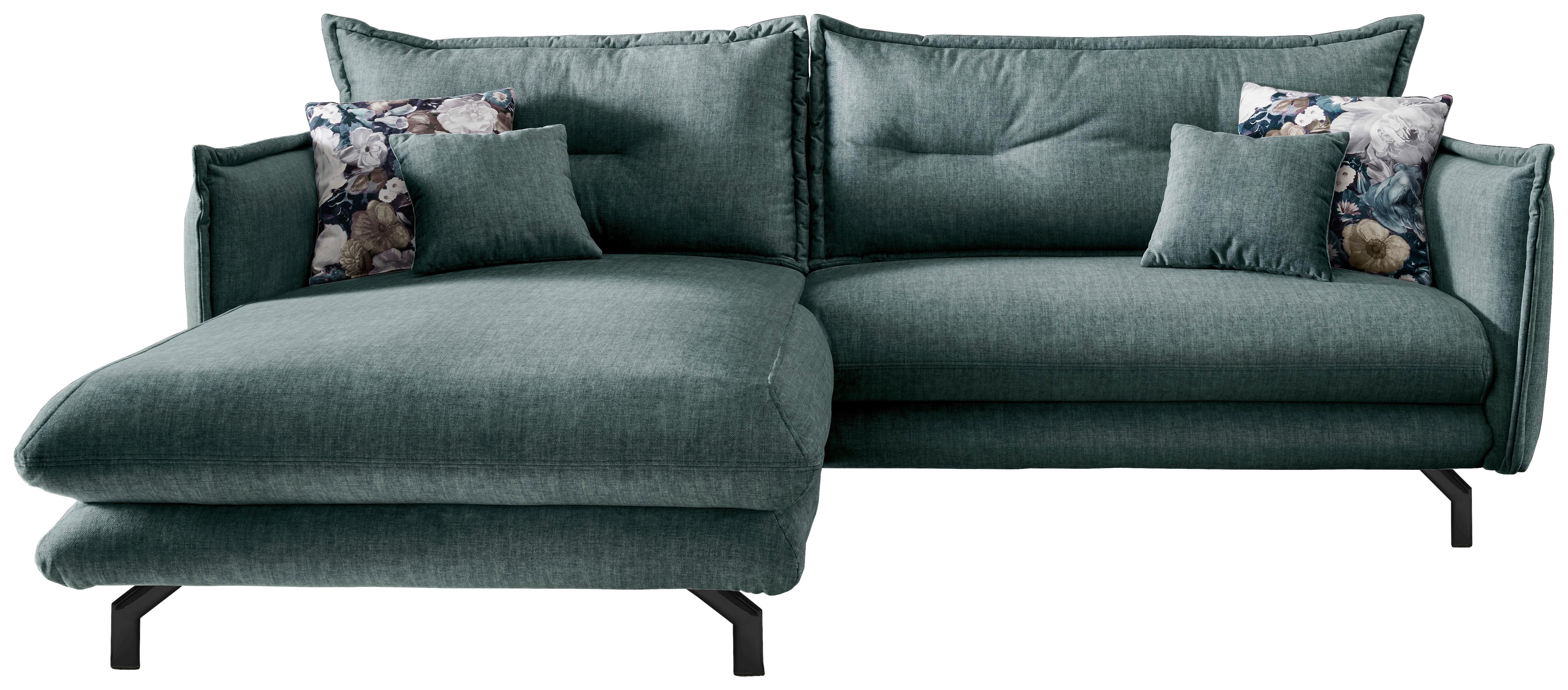 Wohnlandschaft Lava Hellblau Velours - Türkis/Schwarz, MODERN, Textil/Metall (180/255cm) - Livetastic