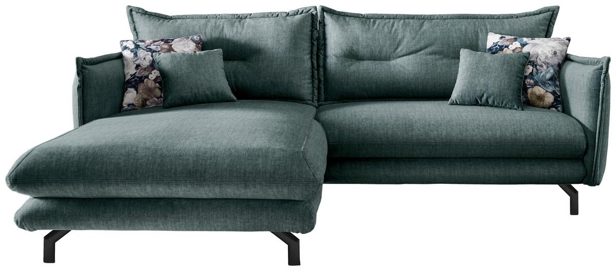 Wohnlandschaft Lava Hellblau Velours - Türkis/Schwarz, MODERN, Textil/Metall (180/255cm) - Livetastic