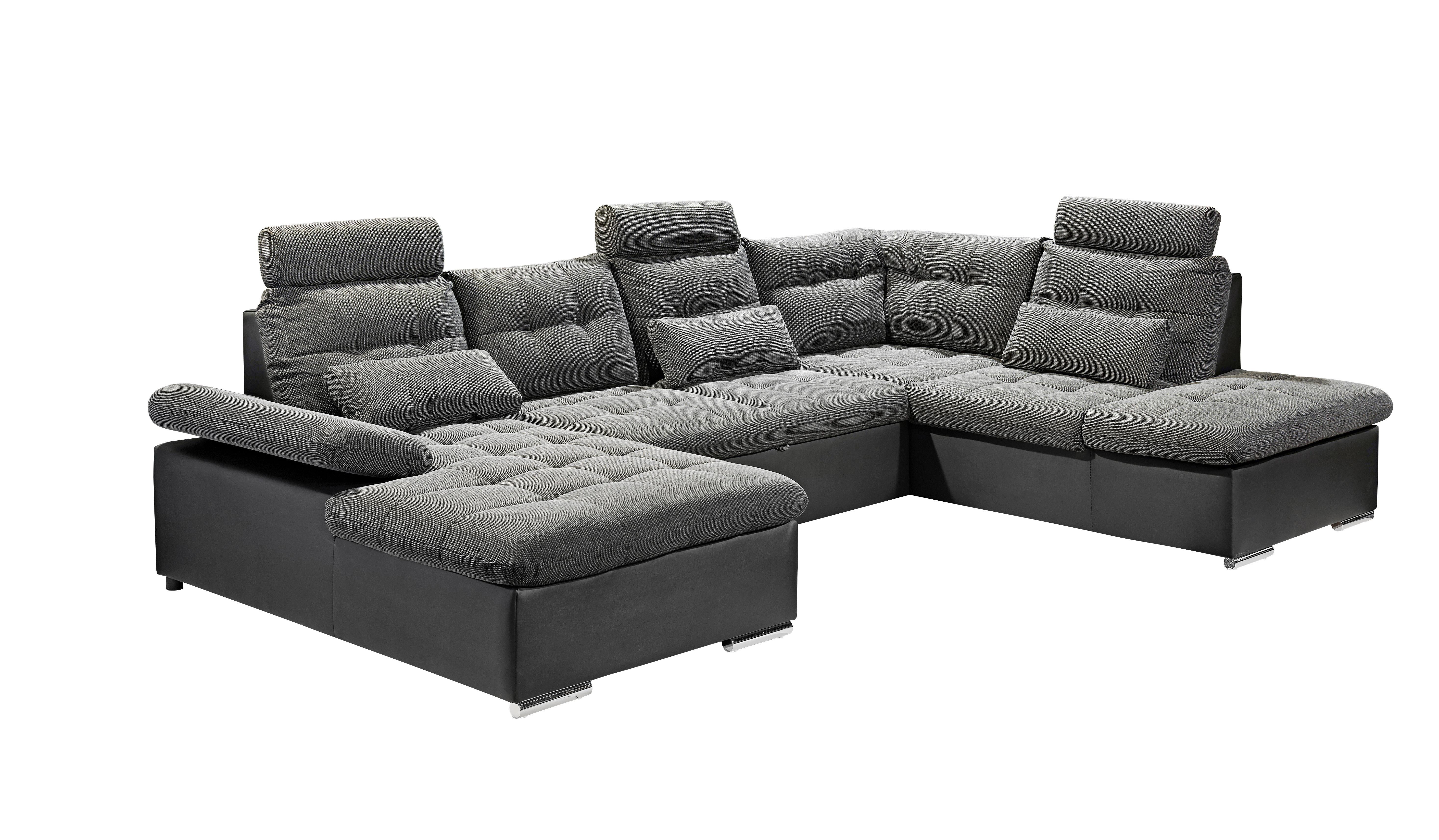 Wohnlandschaft Jakarta U inkl. Kissen Grau/Schwarz - Chromfarben/Schwarz, Design, Kunststoff/Textil (170/324/218cm) - MID.YOU