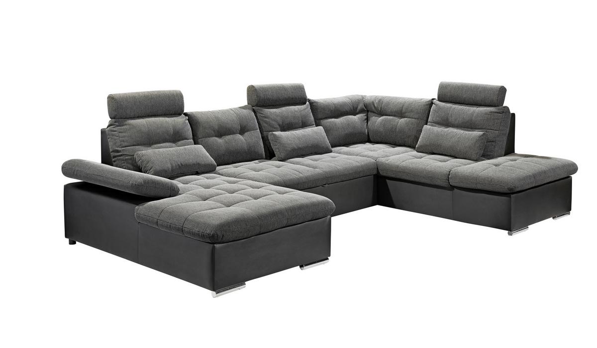 Wohnlandschaft Jakarta U inkl. Kissen Grau/Schwarz - Chromfarben/Schwarz, Design, Kunststoff/Textil (170/324/218cm) - MID.YOU