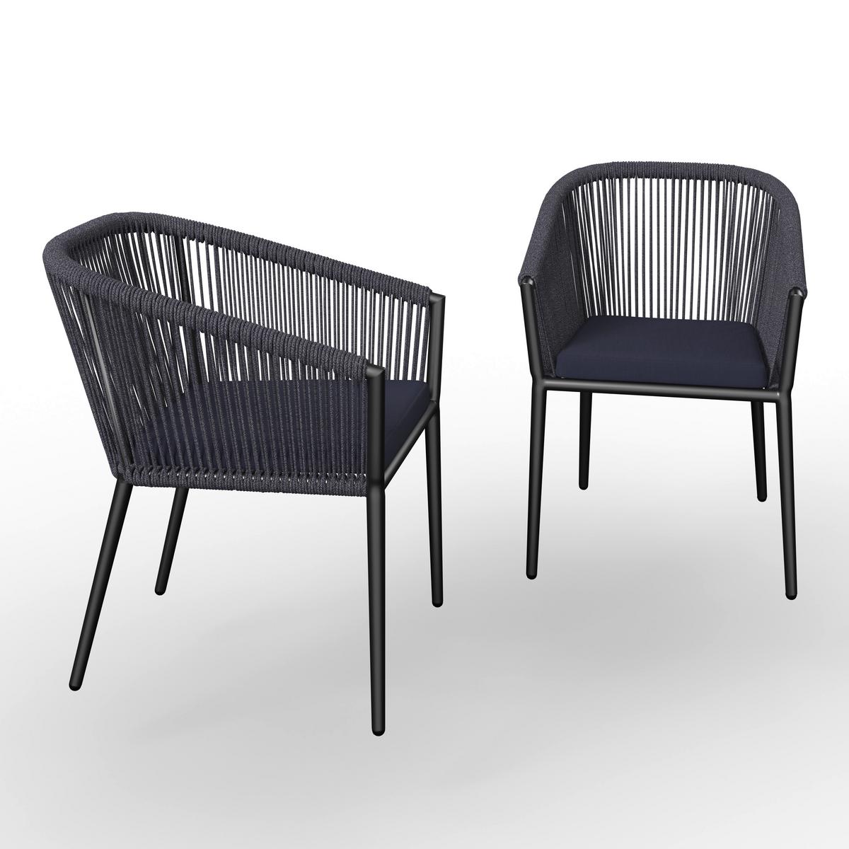 Gartensessel-Set 2-er Benicia Blau aus Metall/Textil - Blau/Schwarz, MODERN, Textil/Metall (55/76/63cm) - Bessagi Garden