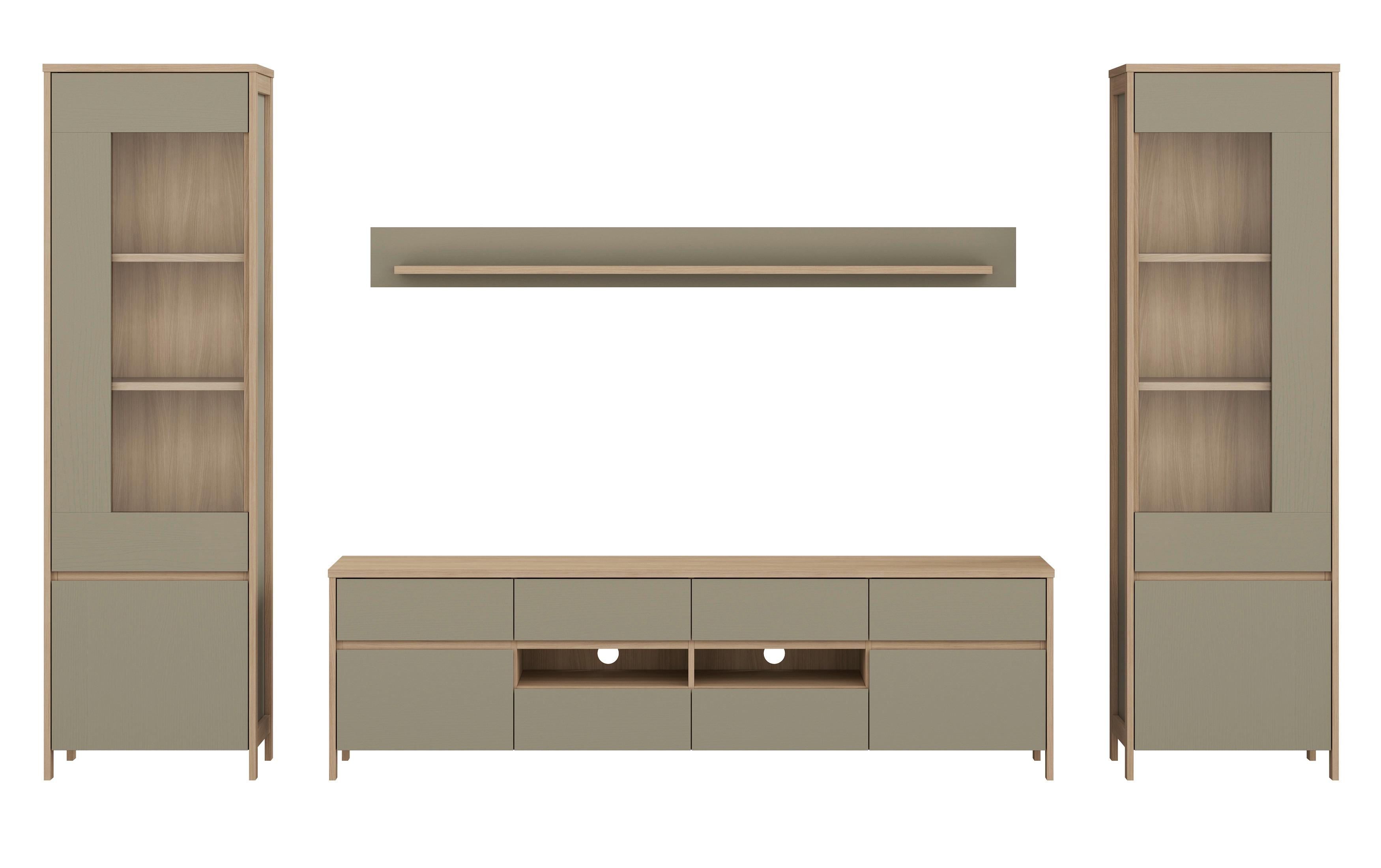 Wohnwand Stranda Eukalyptusholzfarben - Eukalyptusholzfarben/Eichefarben, Design, Holzwerkstoff (339/195/39cm) - MID.YOU