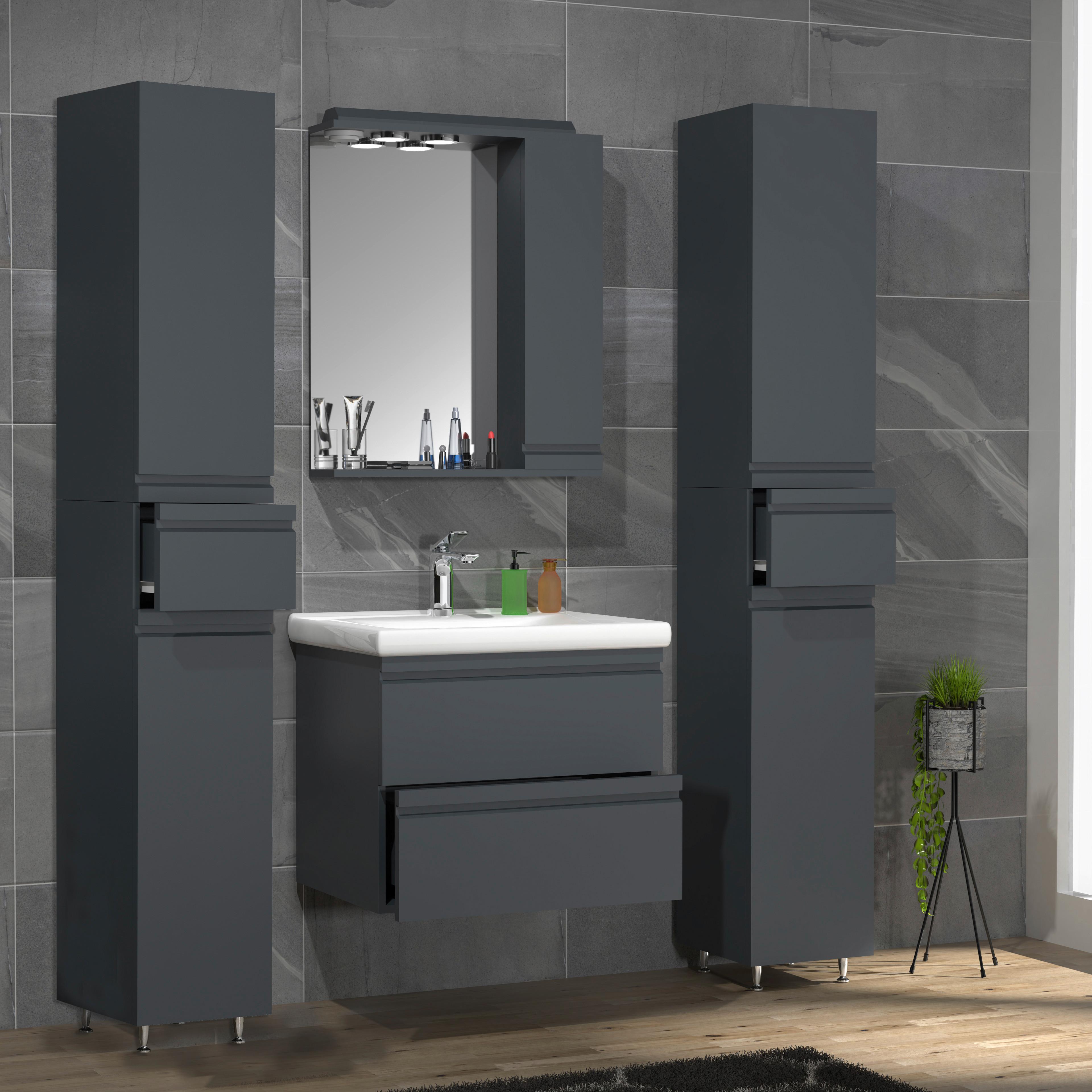 Kopalnica Silora L, Antracit - bela/antracit, Moderno, steklo/leseni material (120cm) - MID.YOU