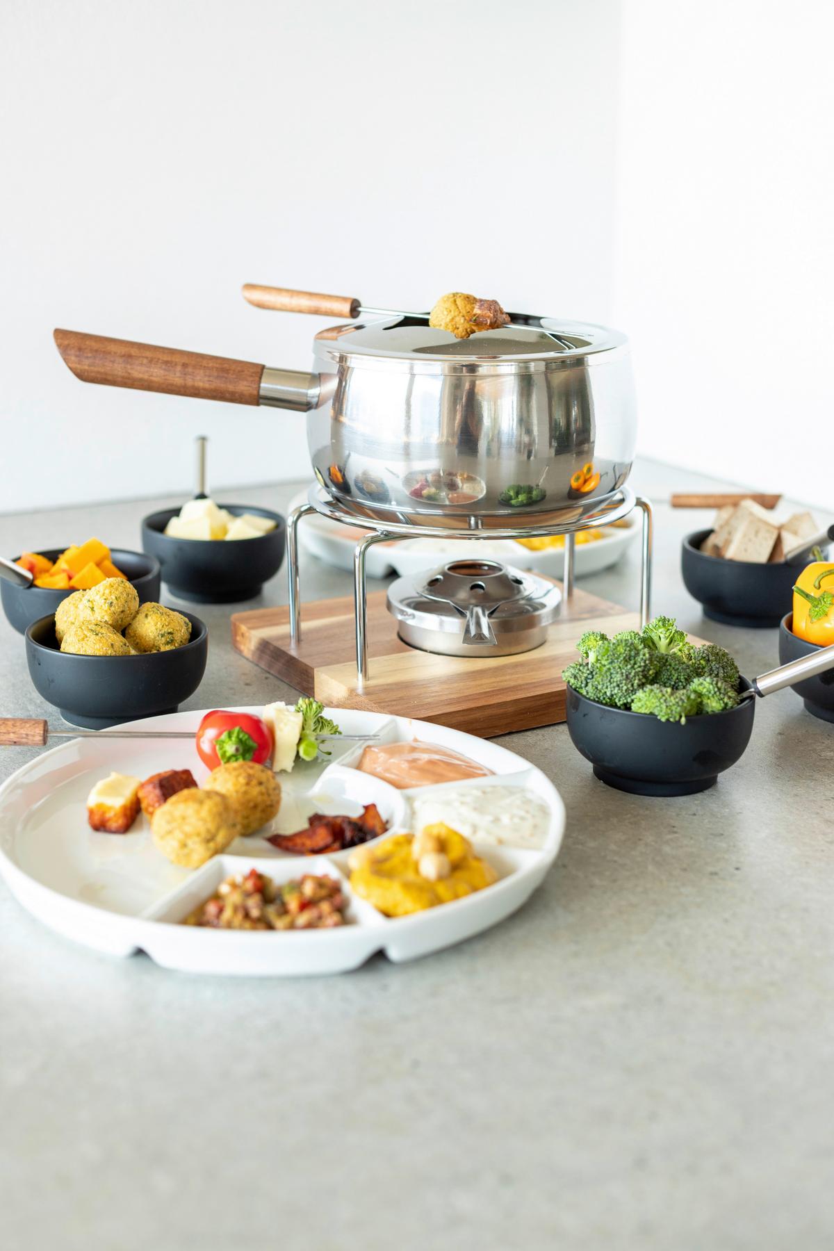 FONDUESET 931895 - couleur argentée/marron, Trend, métal/bois (31/19,5/21cm) - Mäser