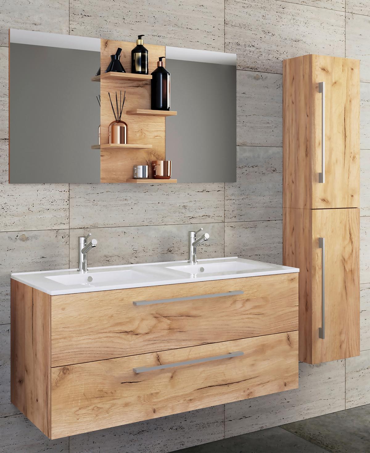 Kopalnica Budasi, Barva Hrasta, 4-Delna - bela/medeni hrast, Moderno, leseni material/keramika (145cm) - MID.YOU