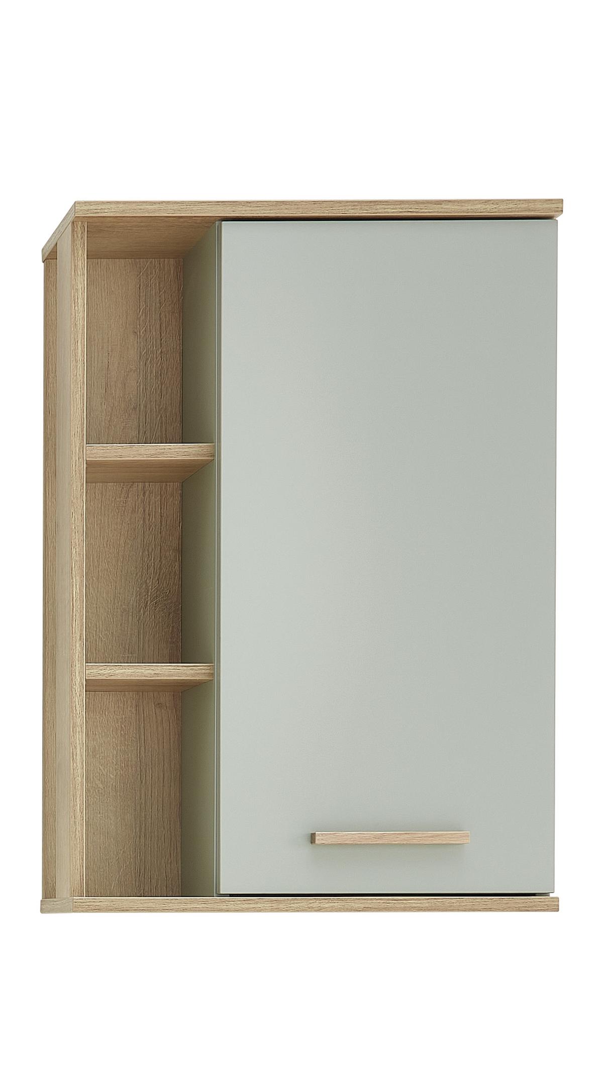 SZAFKA WISZĄCA SALVIE - kolor dębowy/pastelowa zieleń, Design, materiał drewnopochodny/szkło (50,5/74,5/20,5cm) - Xora