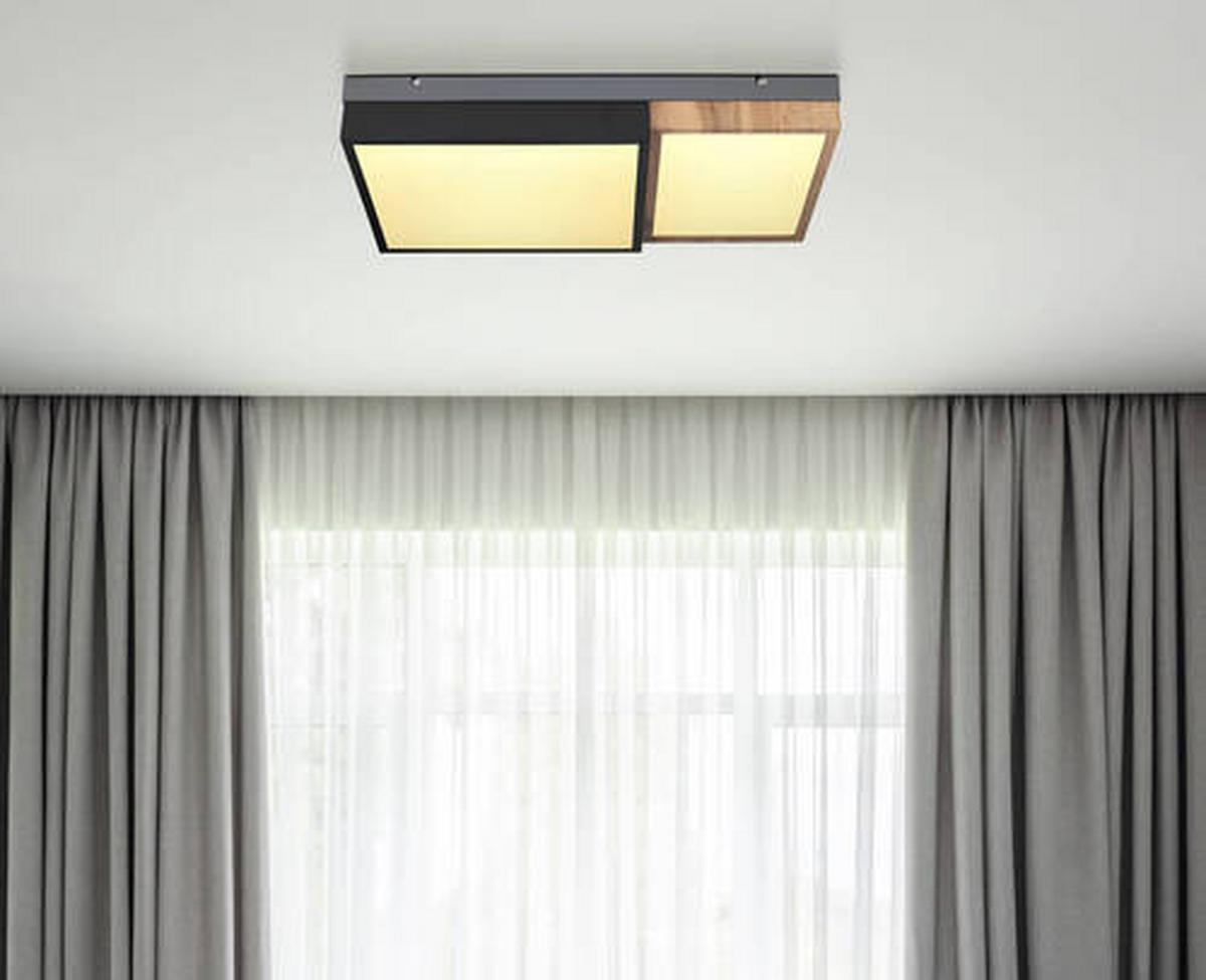 Stropna Led-svetilka Gundi, S Sijalko - črna/bela, Natur, kovina/umetna masa (65/35/9cm) - Globo