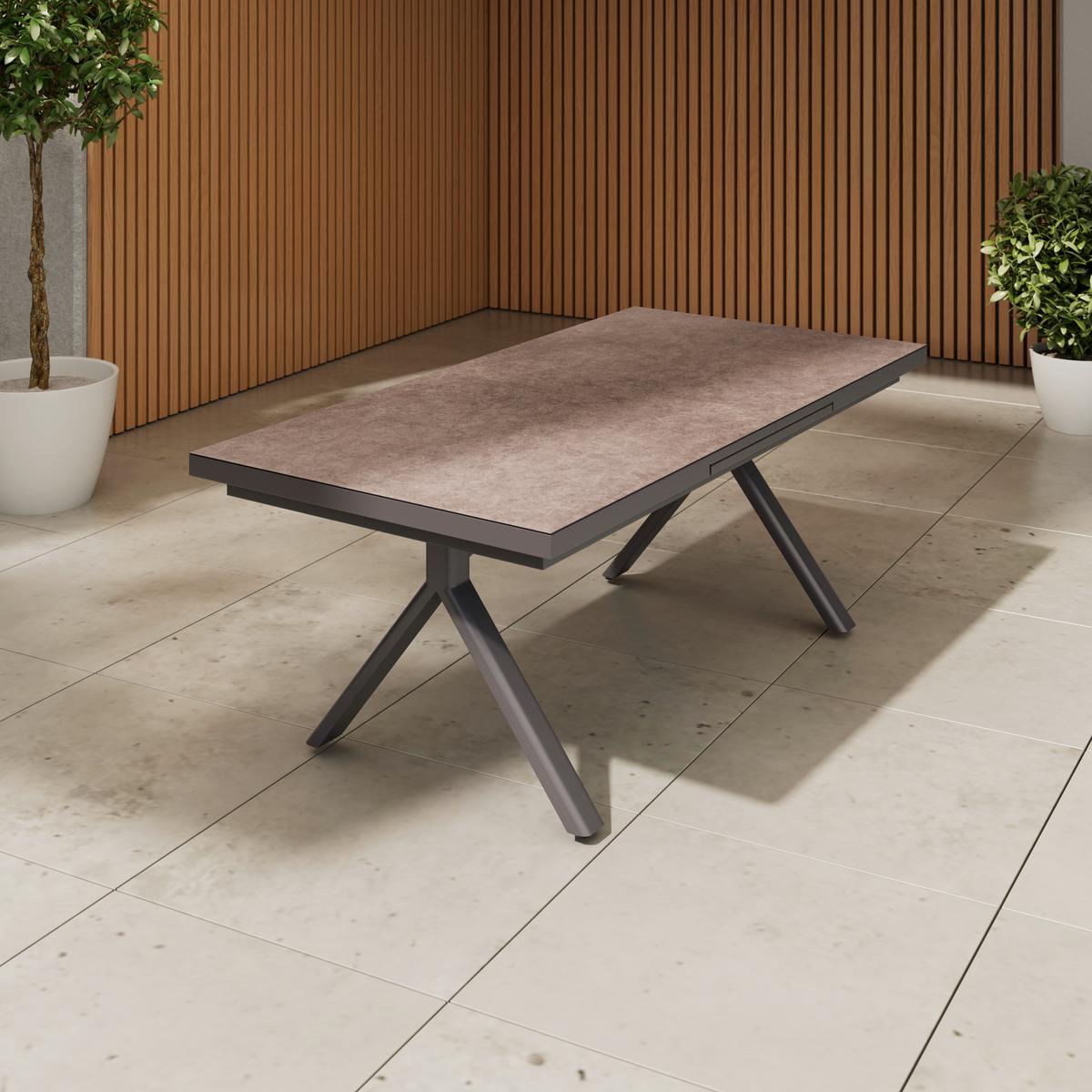 Gartentisch Dublin Dunkelgrau - Dunkelgrau, Basics, Glas/Metall (240/100/76cm)