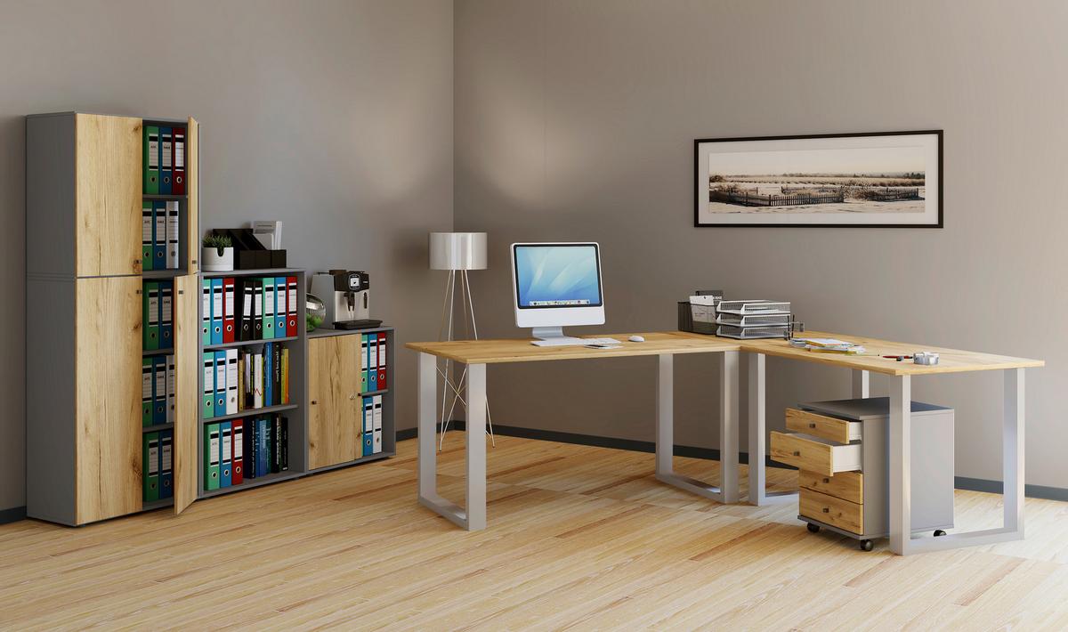 Kotna Pisalna Miza Lona, Antracit, Črna, 220x190cm - črna/antracit, Design, kovina/leseni material (220/190/76cm) - MID.YOU