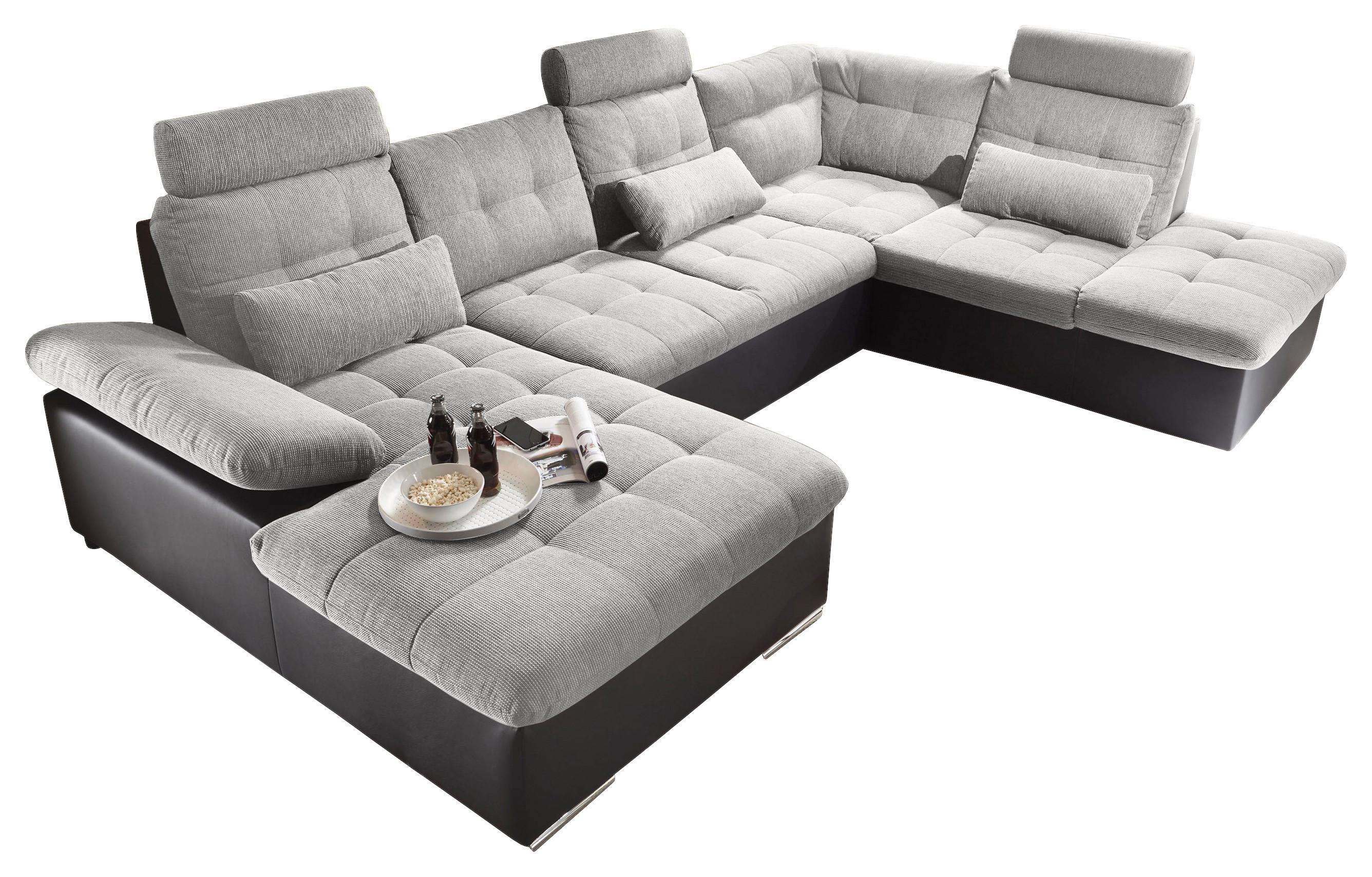 Wohnlandschaft Jakarta U inkl. Kissen Schwarz/Silber - Silberfarben/Schwarz, MODERN, Holzwerkstoff/Textil (170/324/218cm) - MID.YOU