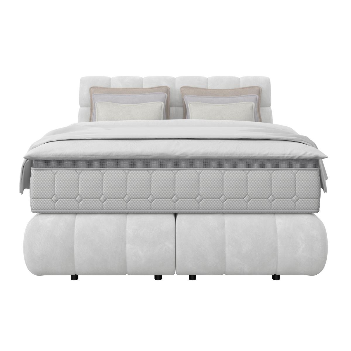 Boxspring Krevet Nobu - svijetlo siva/crna, Trend, drvo/tekstil (140/200cm) - Premium Living