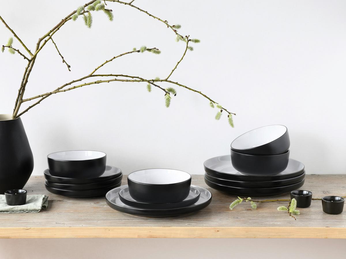 Jedilni Servis Nordic Cool Black, 12-Delni - črna/sivobela, Basics, keramika - Creatable