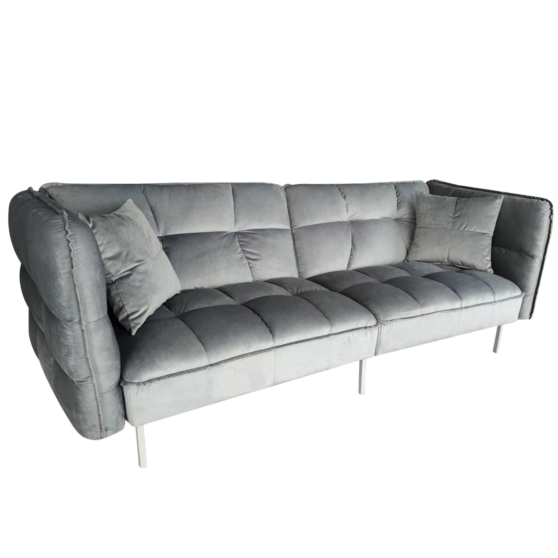 Sofa "Nelly", Dreisitzer, grau, Samtbezug - Silberfarben/Grau, MODERN, Holz/Textil (208/78/76,5cm) - Bessagi Home