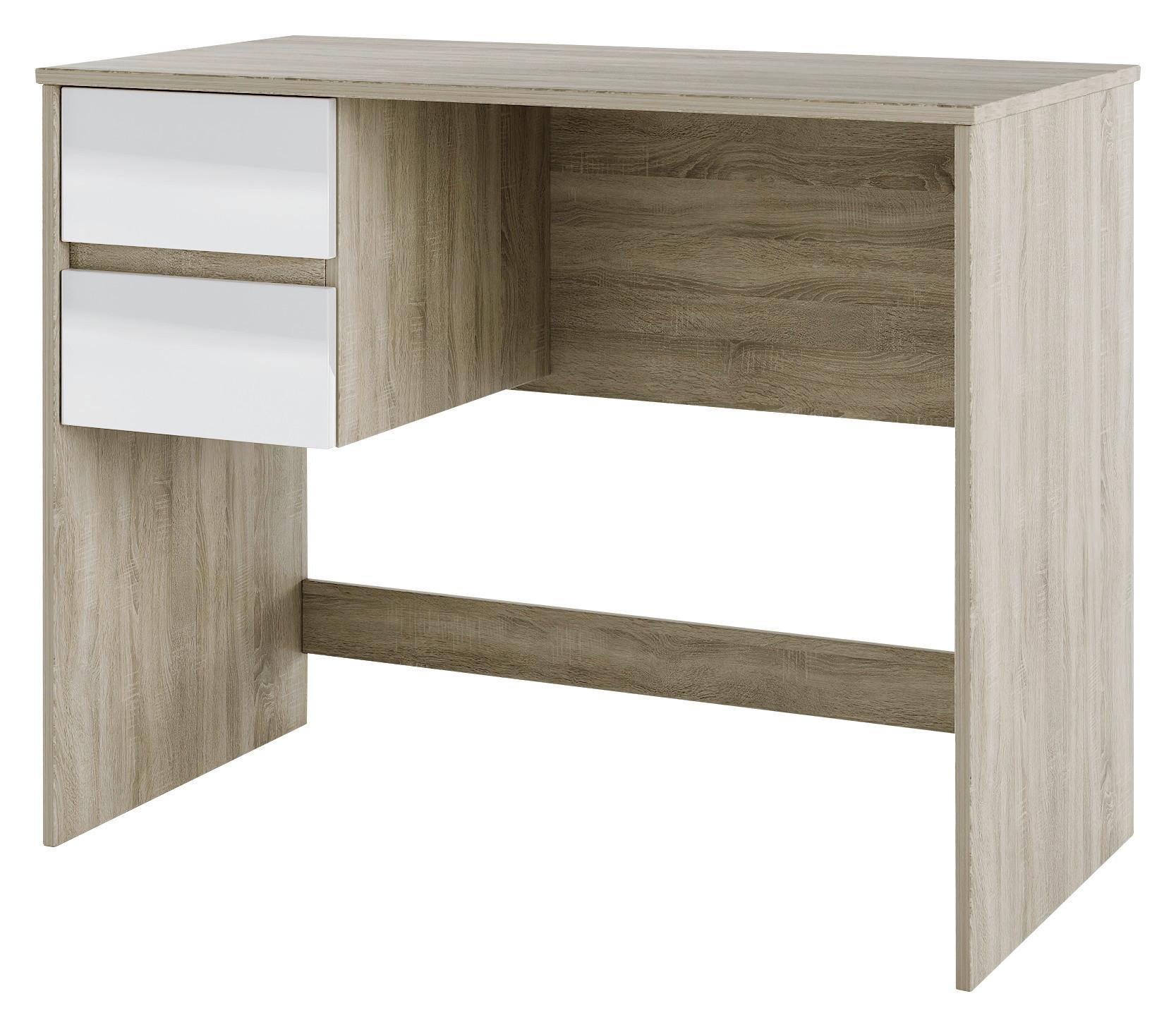 Íróasztal Wonder Desk - Magasfényű fehér/Sonoma tölgy, konvencionális, Faalapú anyag (95/75/50cm)