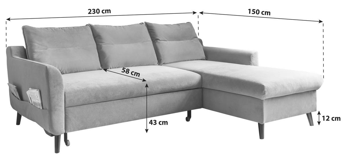 Eckschlafsofa in Dunkelblau ´STYLISH STAN DUNKELBLAU´ - Schwarz/Dunkelblau, Basics, Holz/Textil (230/150cm) - MID.YOU