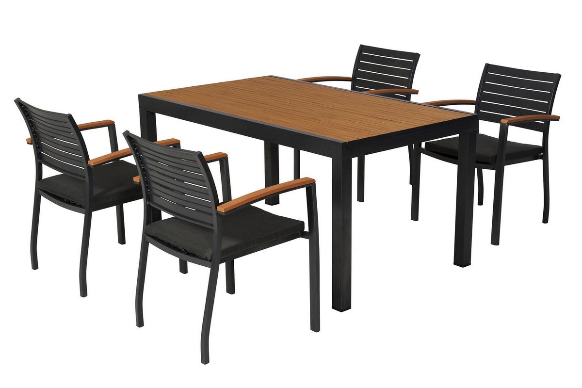 Gartentischgruppe Astros 9-tlg. Graphitfarben - Graphitfarben/Naturfarben, KONVENTIONELL, Kunststoff/Textil (55/84/61cm) - Gardenson