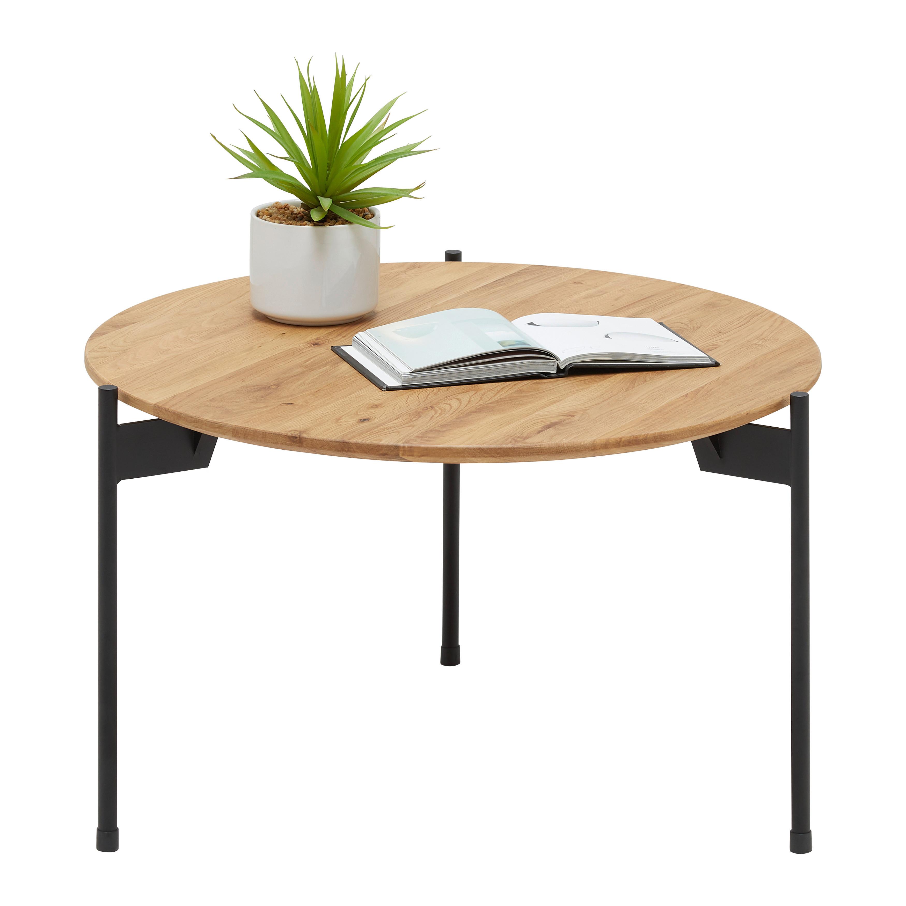 Măsuță de cafea ASSUAN - culoare lemn stejar/negru, Modern, lemn/metal (55/55/33cm) - Zandiara