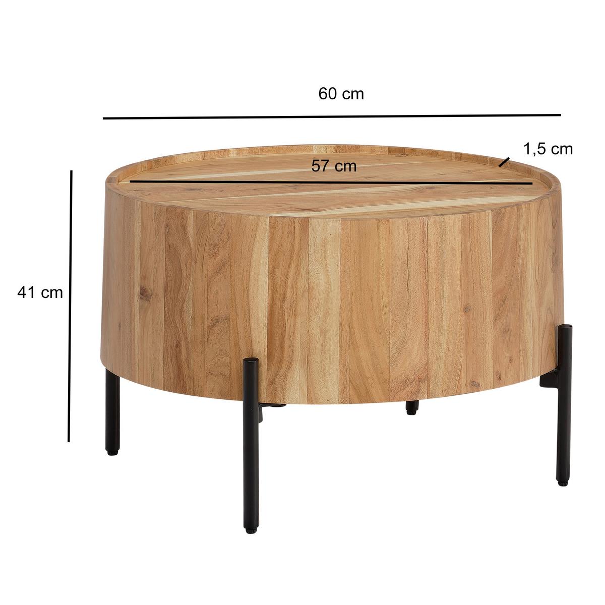 COUCHTISCH WL6.844 - Schwarz/Akaziefarben, Design, Holz/Metall (60/60/41cm) - MID.YOU
