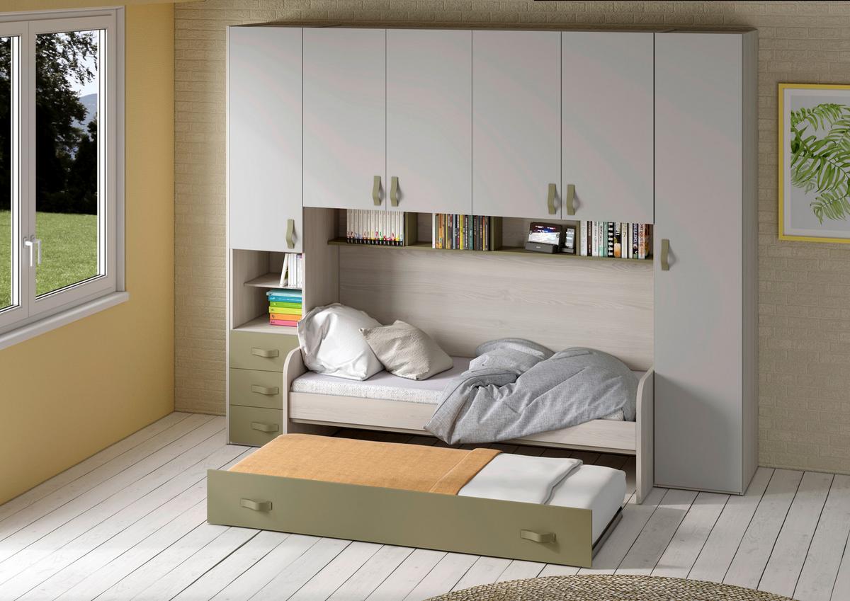 Dječja Soba Sephora - boje srebrnog hrasta/maslinasto zelena, Moderno, drvo/metal (290/238/95cm) - Modern Living