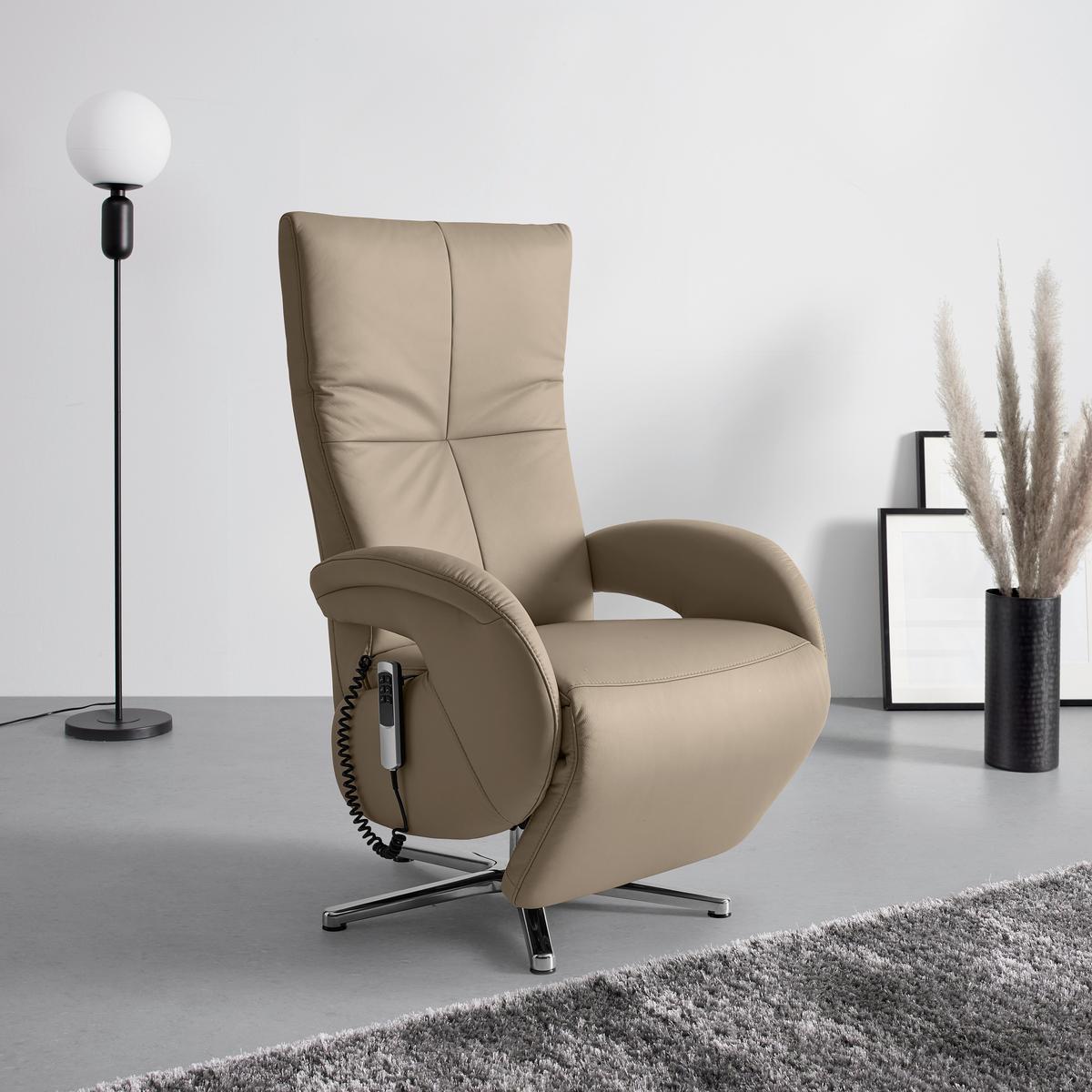 Relaxsessel Sitting 2 Edelstahlfarben - Chromfarben/Edelstahlfarben, MODERN, Leder (70/111/80cm) - Premium Living