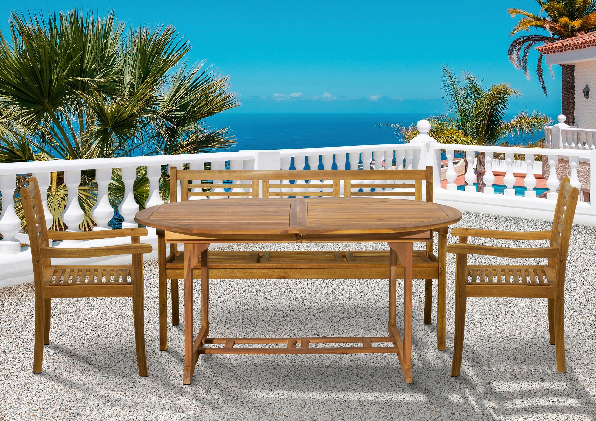 Gartentischgruppe 4-tlg. Naturfarben Akazienholz - Naturfarben, Natur, Holz - Gardenson