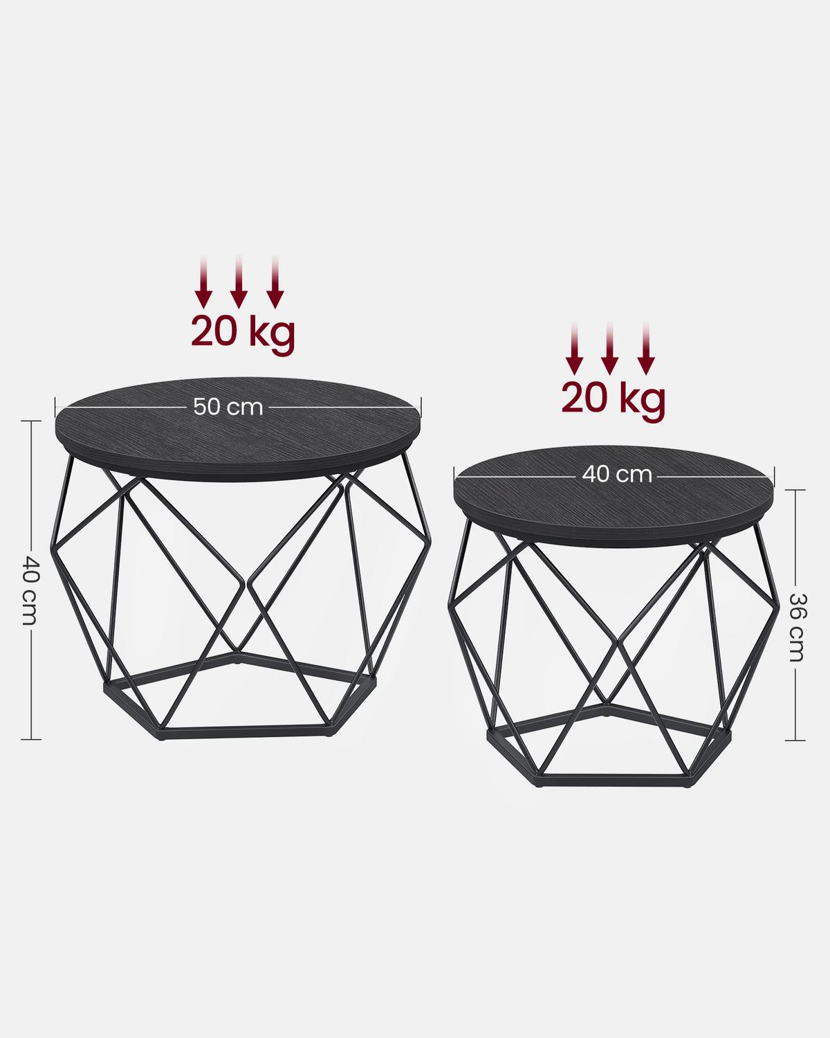 Couchtisch Set in Schwarz, rund - Schwarz, Trend, Holzwerkstoff/Metall (50/50/40,6cm) - MID.YOU