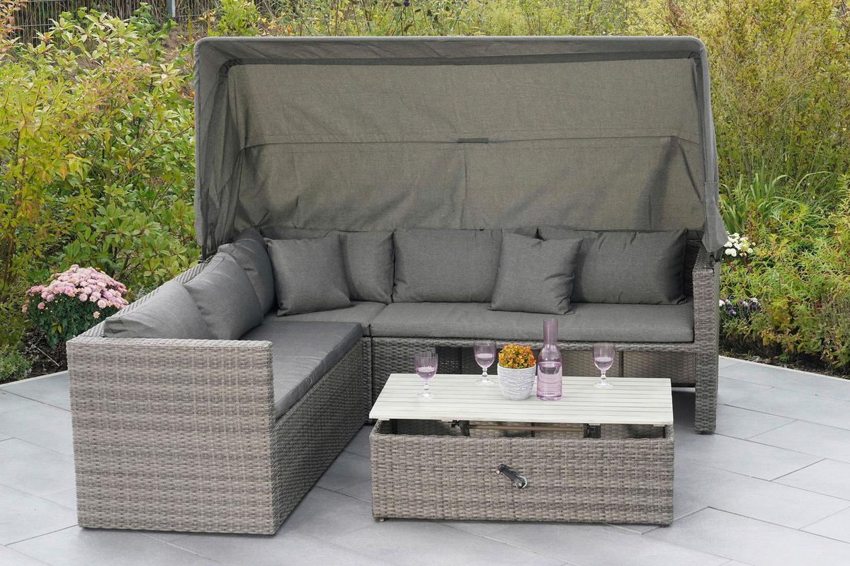 Loungegarnitur "SanMarco", 3-tlg. Holz/Metall/Textil - Hellgrau/Grau, KONVENTIONELL, Holz/Kunststoff (250/150/168cm) - Gardenson