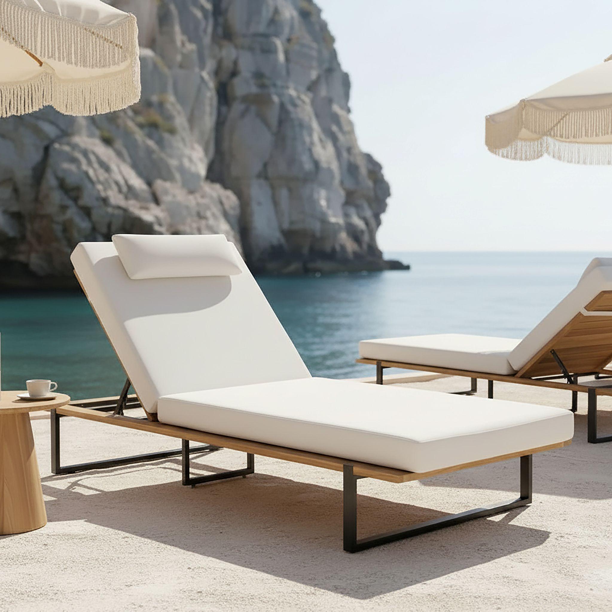 Gartenliege Eva Creme Holz/Textil/Metall - Creme/Schwarz, MODERN, Holz/Textil (220/90/95cm) - Bessagi Garden