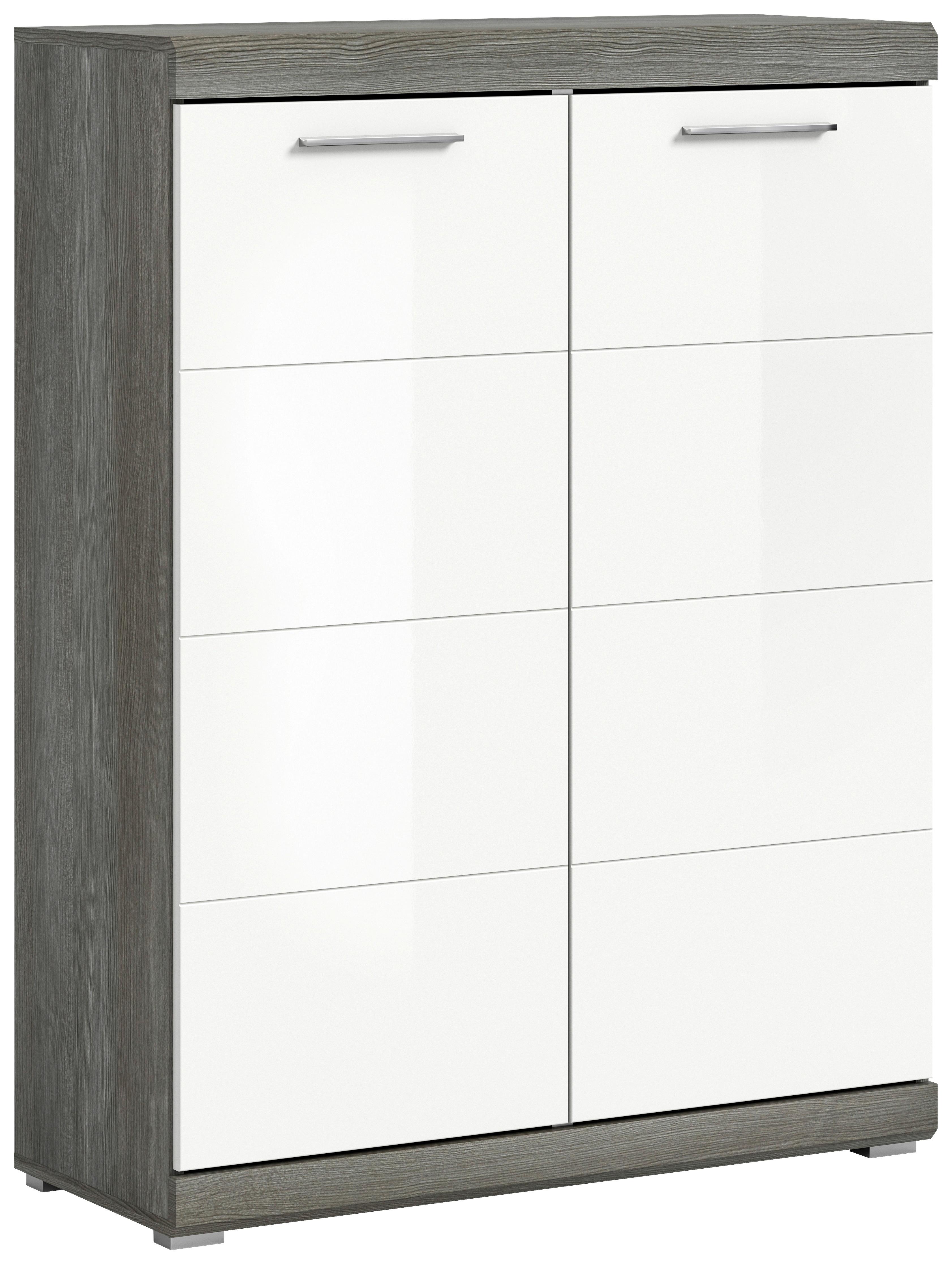 Schuhschrank Scout ca. 90x120x37 cm Weiß/Grau - Chromfarben/Weiß Hochglanz, Design, Holzwerkstoff/Kunststoff (90/120/37cm) - MID.YOU