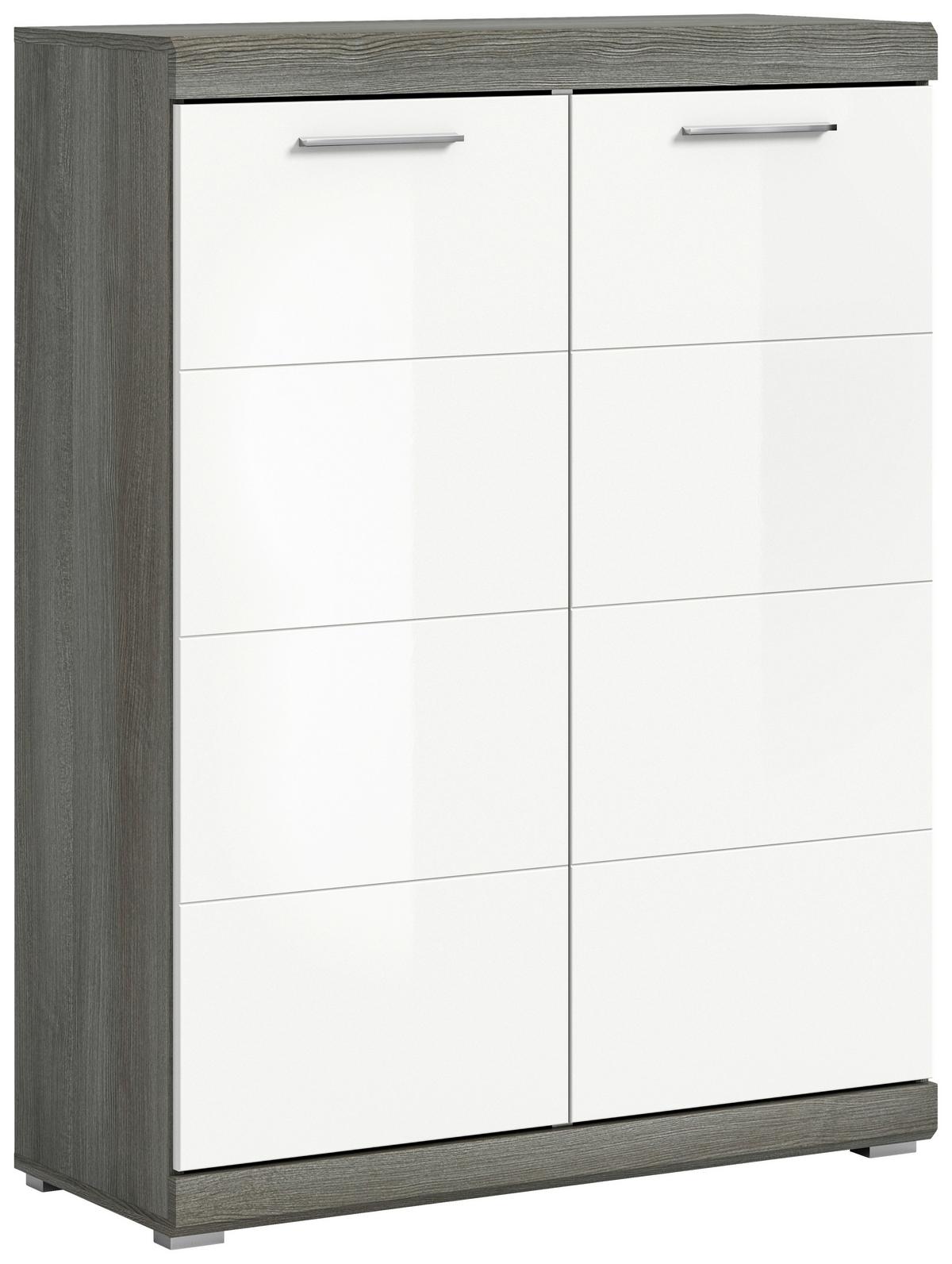 Dulap pentru pantofi SCOUT - gri închis/alb lucios intens, Design, material pe bază de lemn (90/120/37cm) - Modern Living