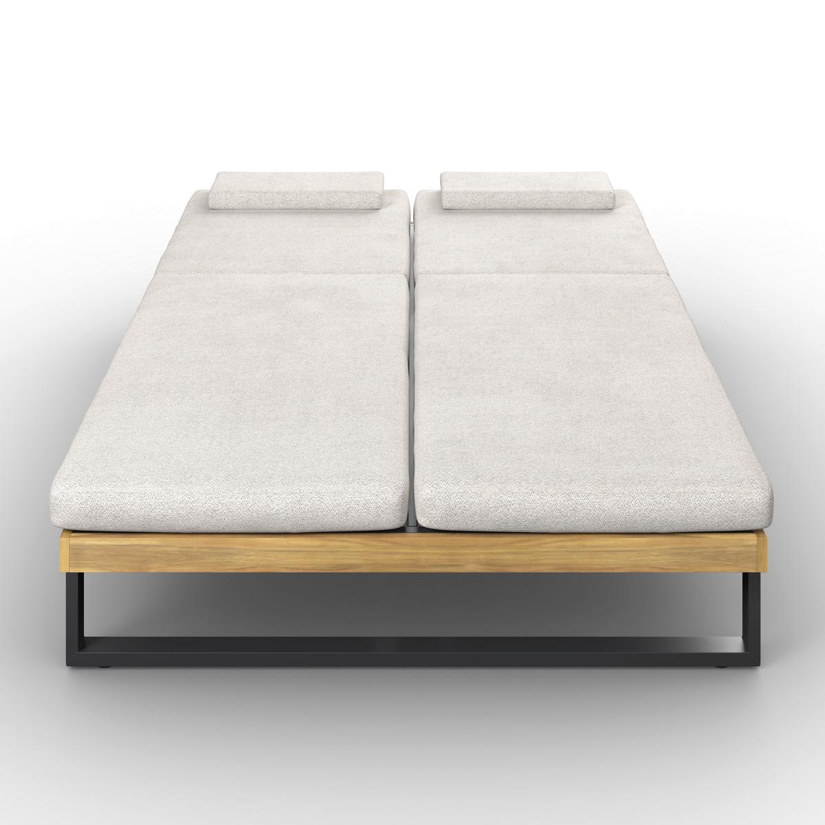 Gartenliege Elenyi creme/grau Metall/Outdoorstoff/Holz - Greige, MODERN, Holz/Textil (130/95/200cm) - Bessagi Garden