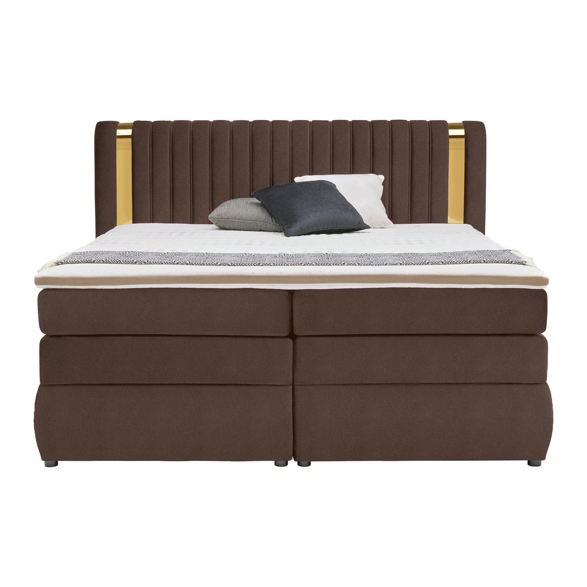 Boxspringbett Minola Gold Haselnussfarben ca. 160x200cm - Haselnussfarben/Schwarz, KONVENTIONELL, Kunststoff/Textil (160/200cm) - Premium Living