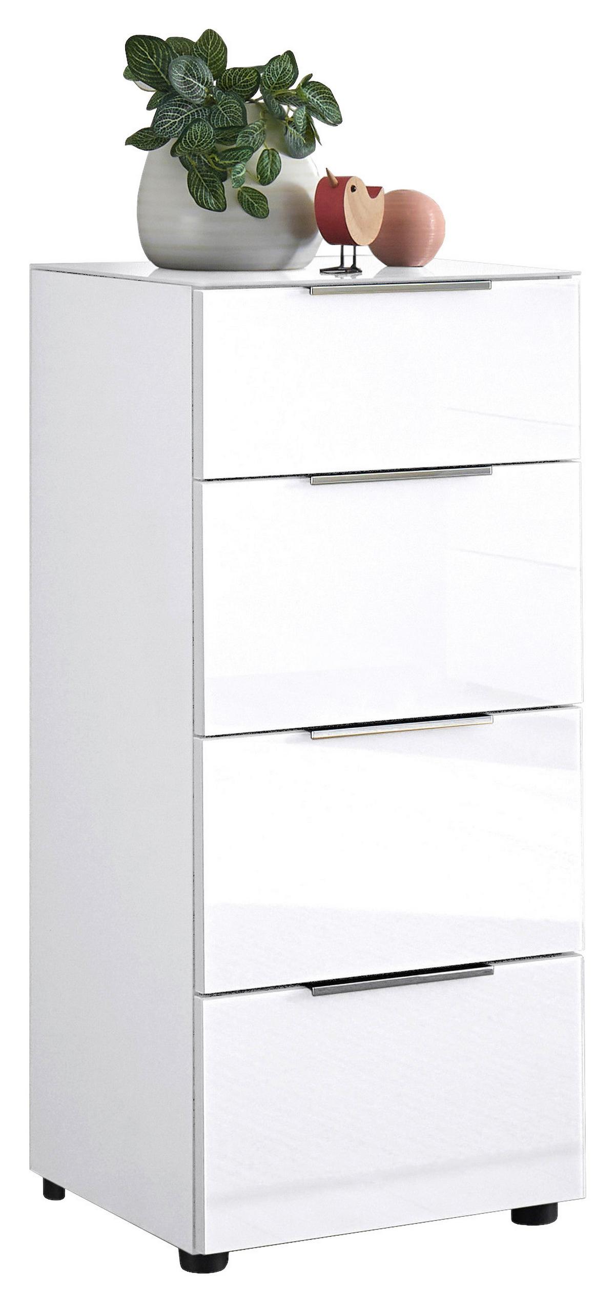 Kommode Siena Weiß - Chromfarben/Schwarz, MODERN, Glas/Holzwerkstoff (45/99/40cm) - Mömax