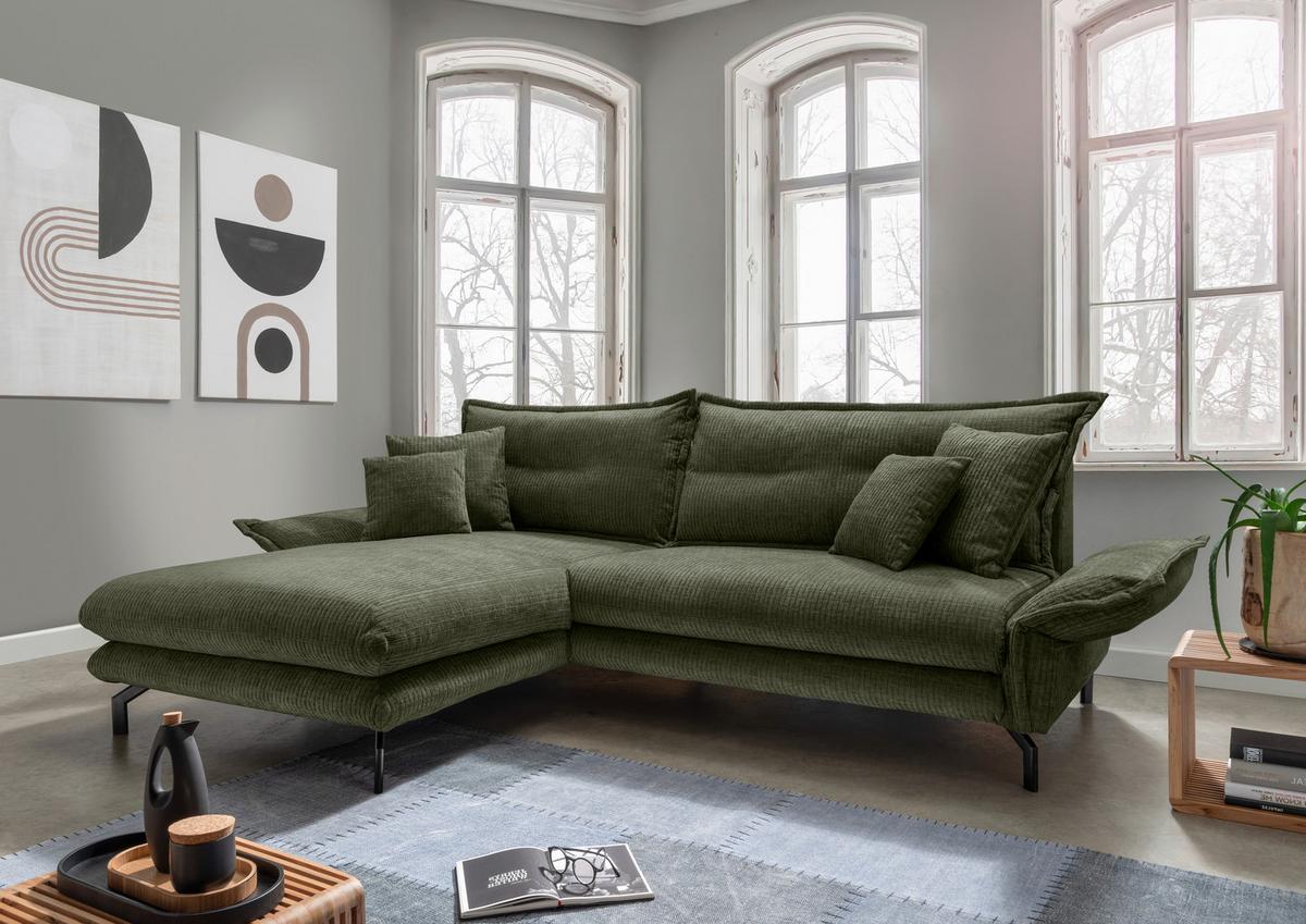 ECKSOFA LAVA - Schwarz/Olivgrün, Design, Textil/Metall (180/255cm) - Livetastic