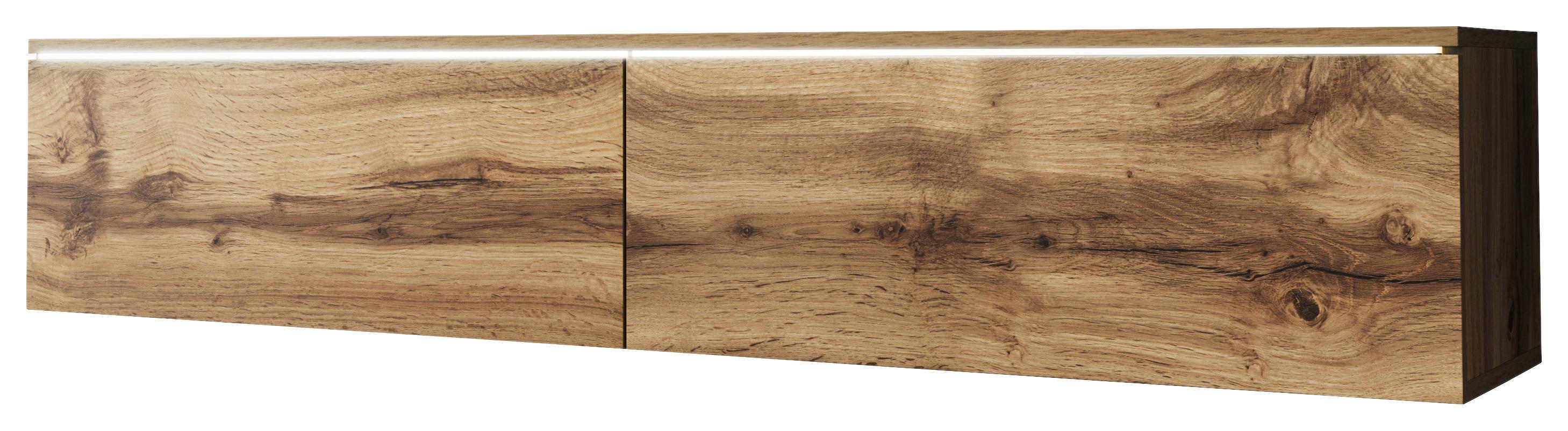 TV-Lowboard mit LED ca. 140x30 cm Eiche Wotan - Eiche Wotan/Grau, LIFESTYLE, Holzwerkstoff/Kunststoff (140/30/33cm) - P & B
