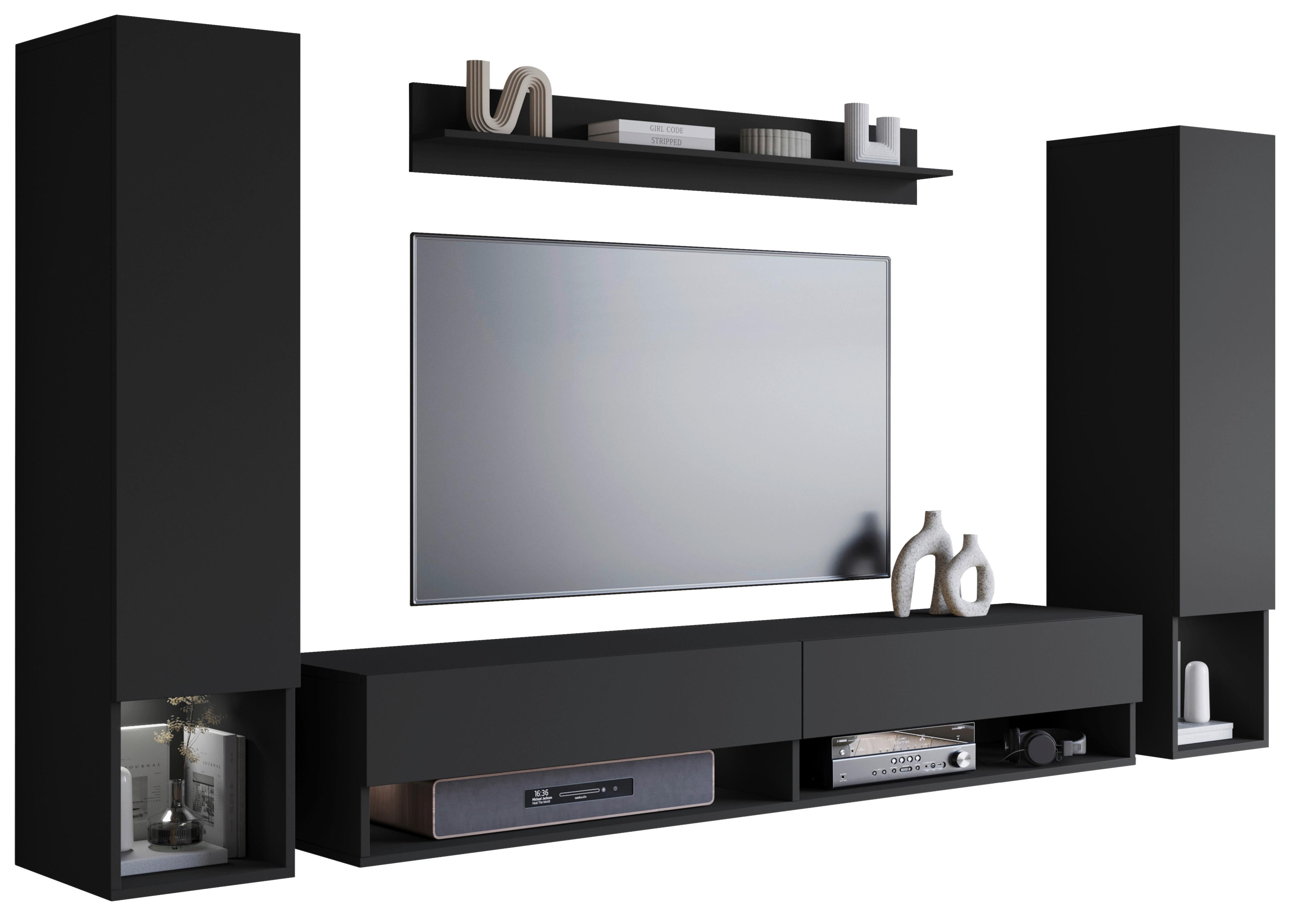 Dnevni Regal Amadeo 2, Črna, 4-Delno - črna, Basics, leseni material (245cm) - P & B