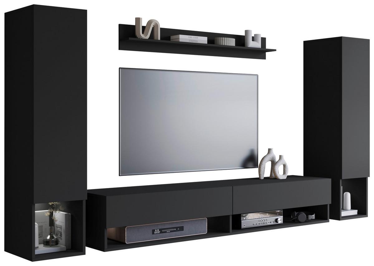 Wohnwand Amadeo Schwarz - Schwarz, Basics, Holzwerkstoff (245cm) - P & B