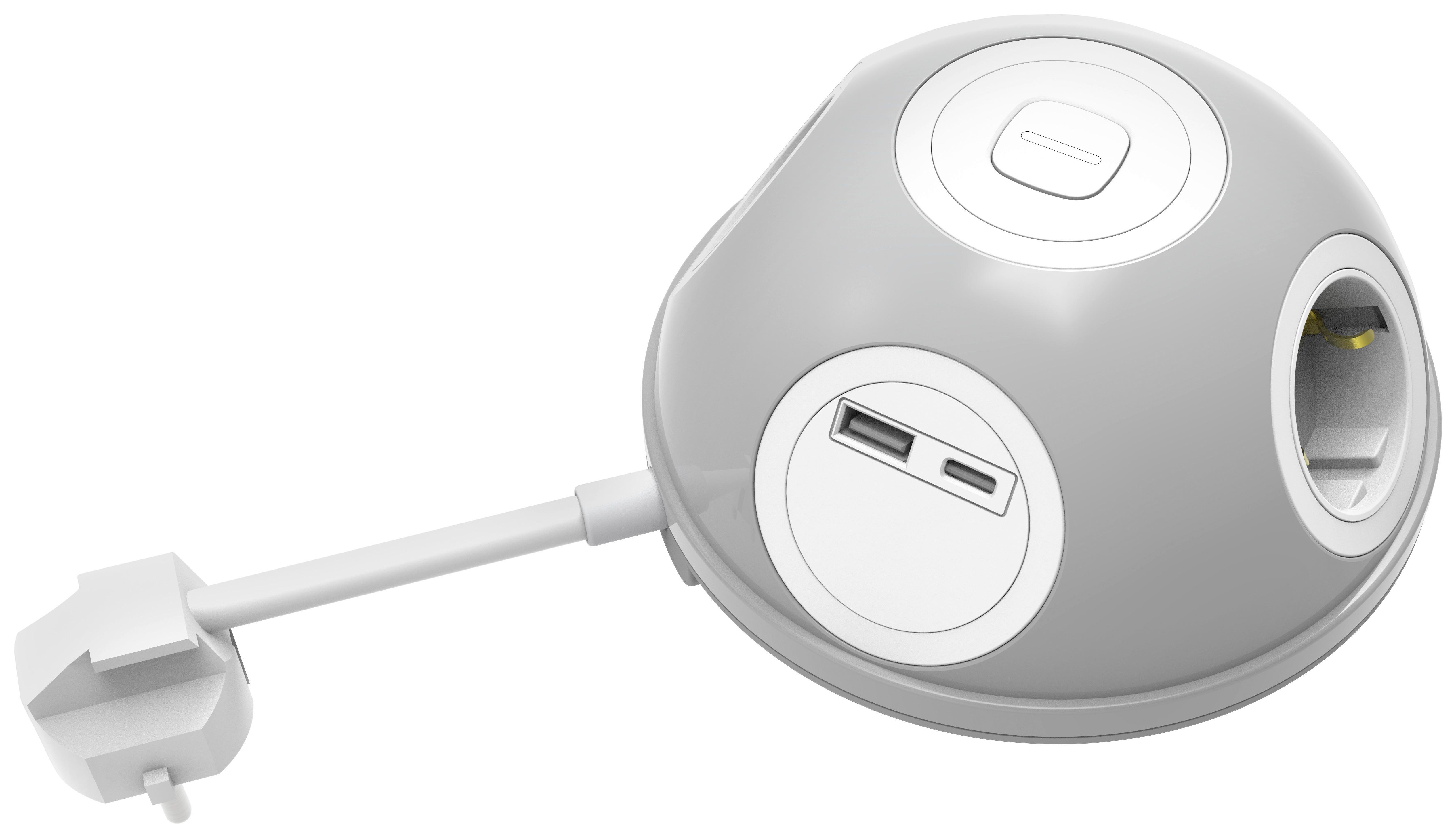 Multistecker Himbe in Grau/Weiß max. 3680W - Weiß/Grau, KONVENTIONELL, Kunststoff/Metall (14,4/8cm) - Mömax