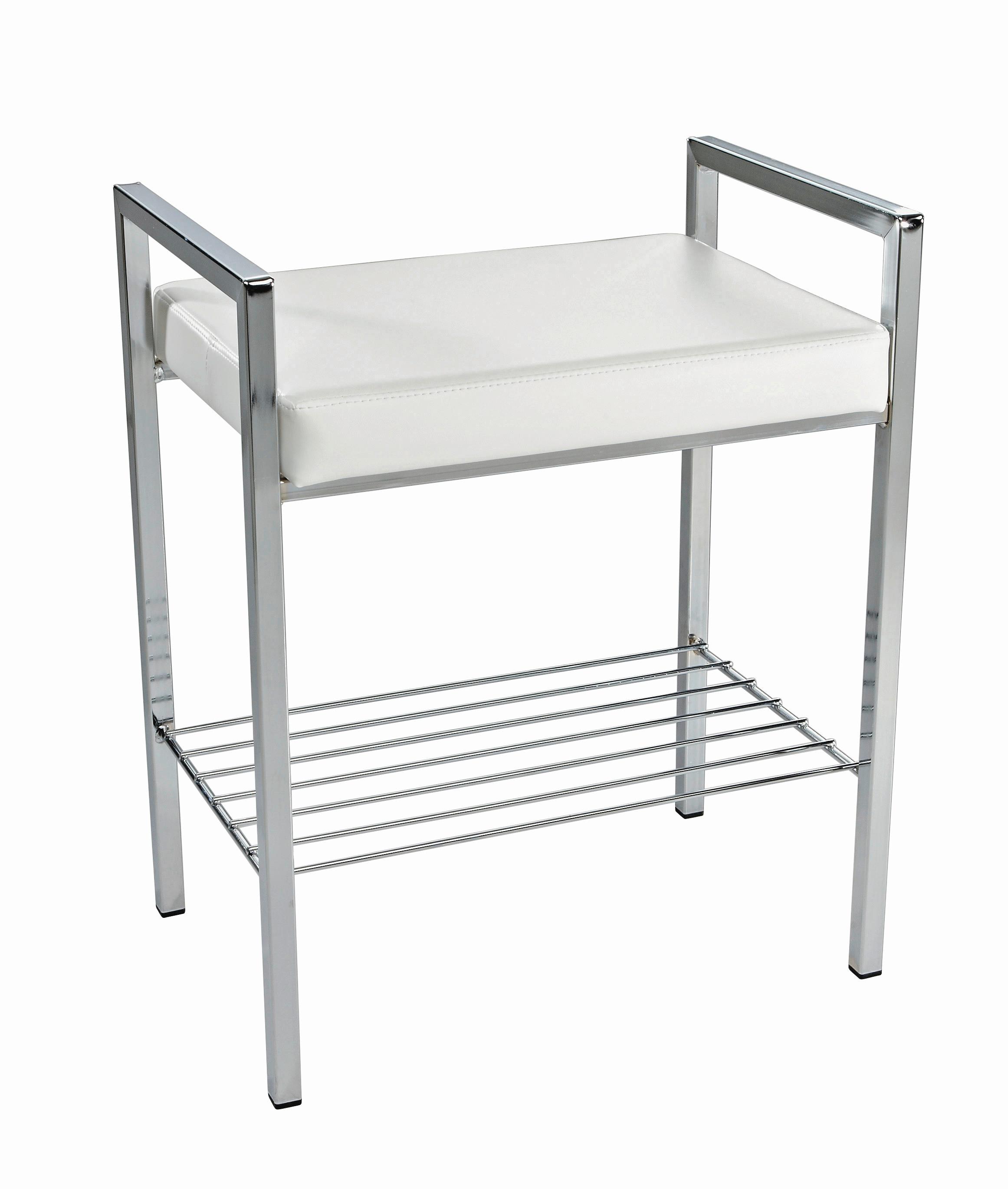 STOŁEK KĄPIELOWY VIOLETTA - biały/kolor chromowy, Basics, metal/tkanina (50/60/36cm)