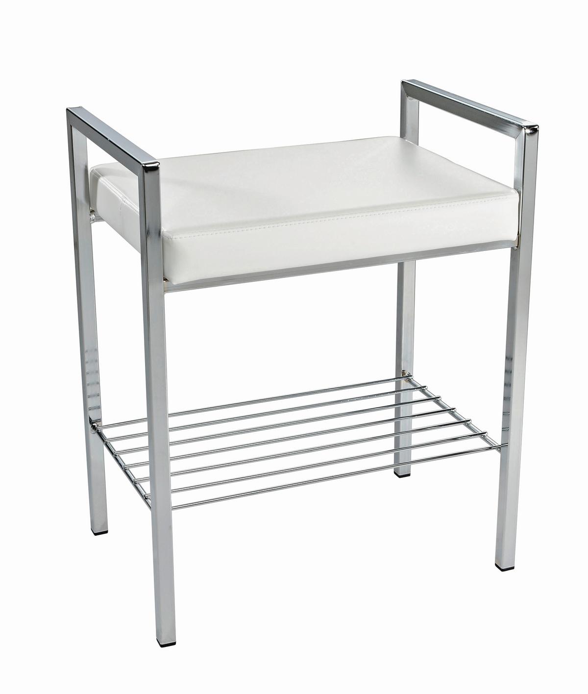 STOŁEK KĄPIELOWY VIOLETTA - biały/kolor chromowy, Basics, metal/tkanina (50/60/36cm)