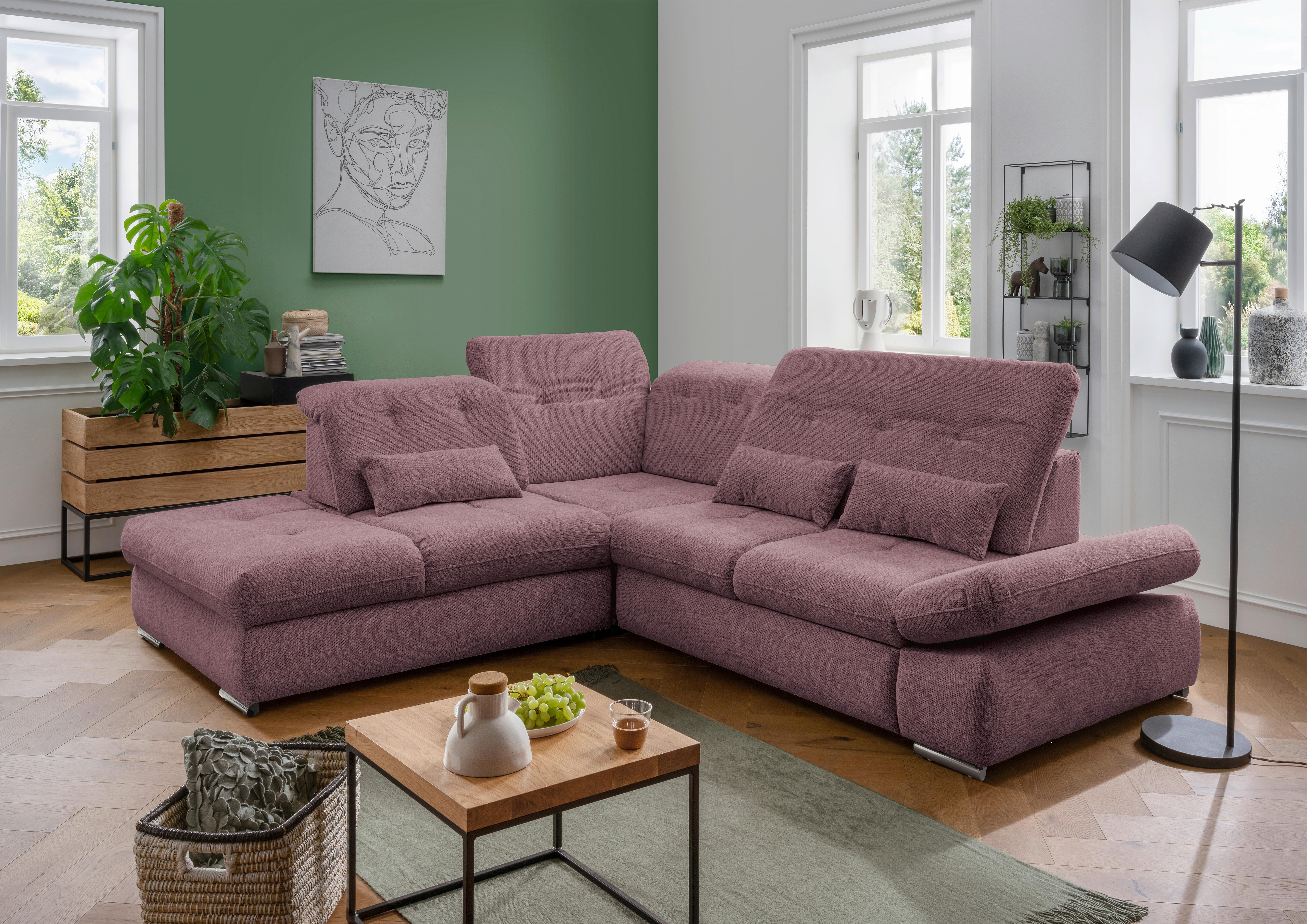 Wohnlandschaft Dalida Brombeere Chenille - Chromfarben/Brombeere, Design, Textil/Metall (254/280cm) - Livetastic