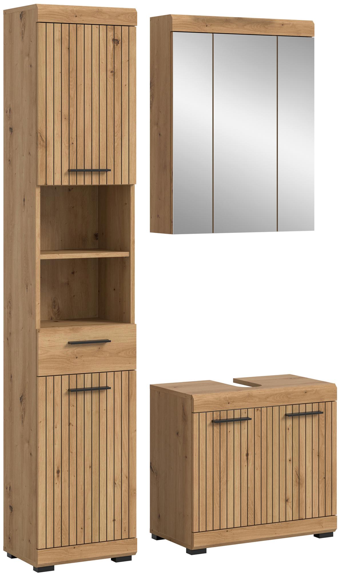 Badezimmer Scout Eiche Artisan 3-teilig - Schwarz/Eiche Artisan, Trend, Glas/Holzwerkstoff (97cm) - MID.YOU