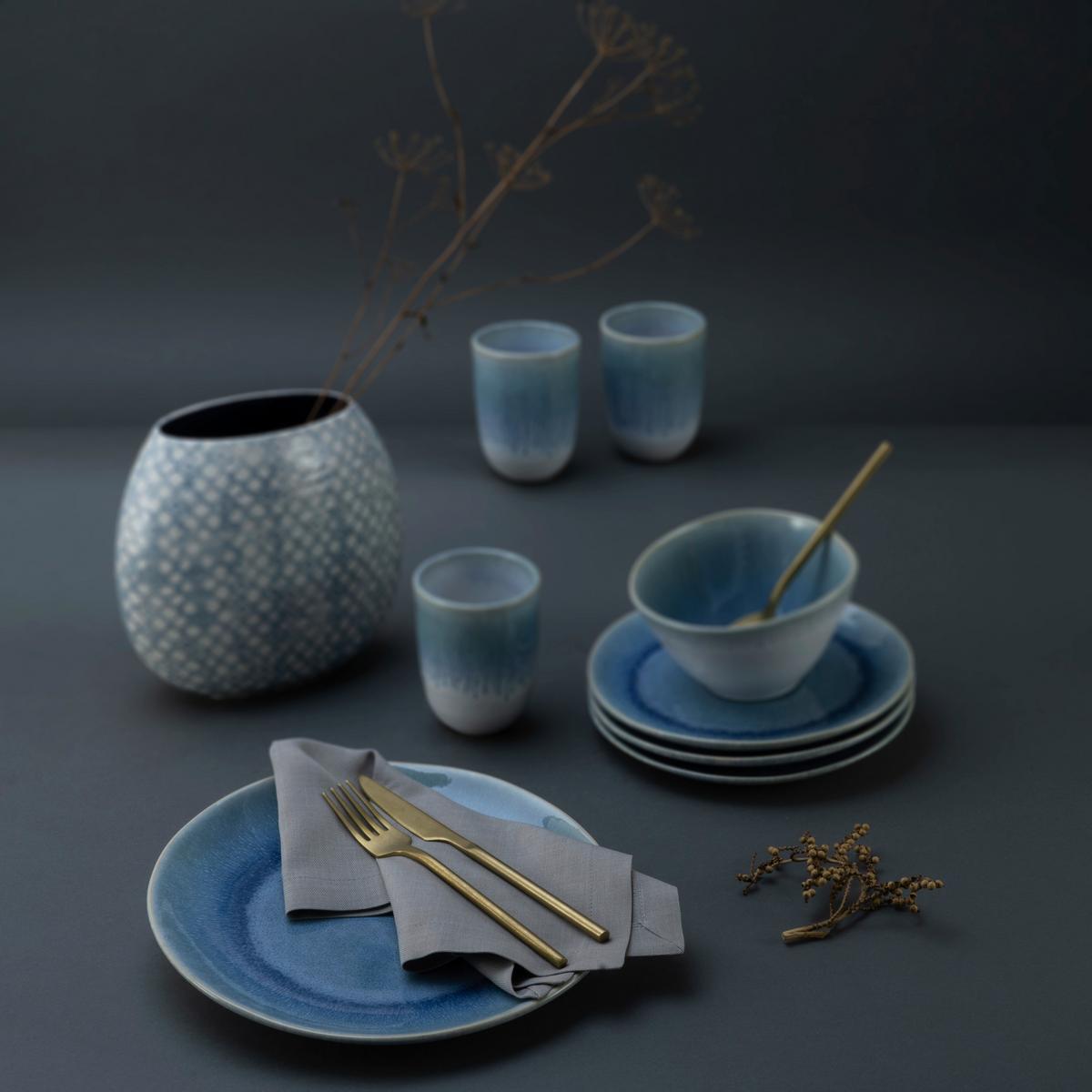SERWIS OBIADOWO-ŚNIADANIOWY LAZUR - niebieski/biały, Trend, ceramika (41/35/34cm) - Creatable