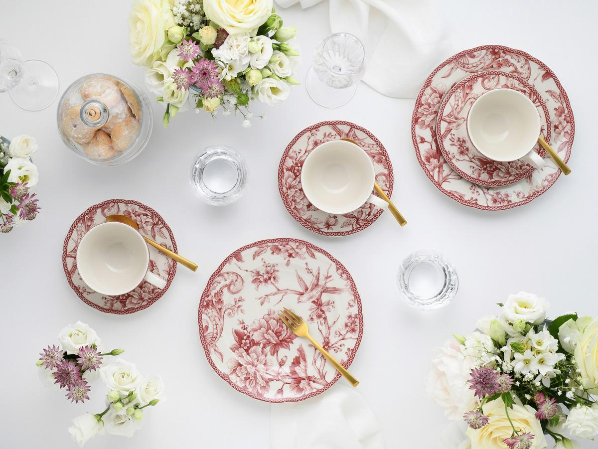 Serviciu de cafea Adelaide 12/1 - alb/bordo, Basics, ceramică - Creatable