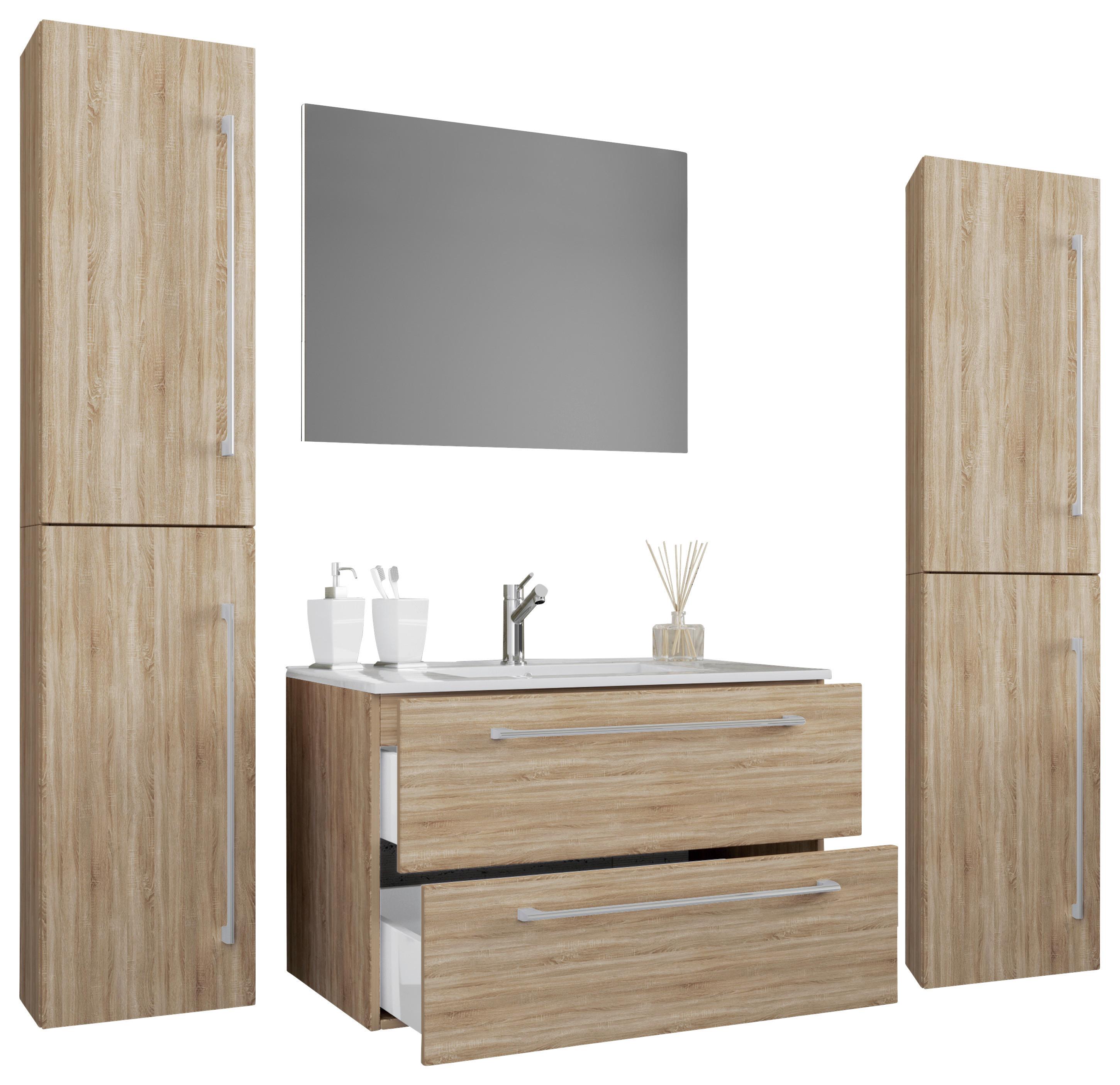 Kopalnica Badinos, Hrast - siva/bela, Moderno, kovina/leseni material (147cm) - MID.YOU