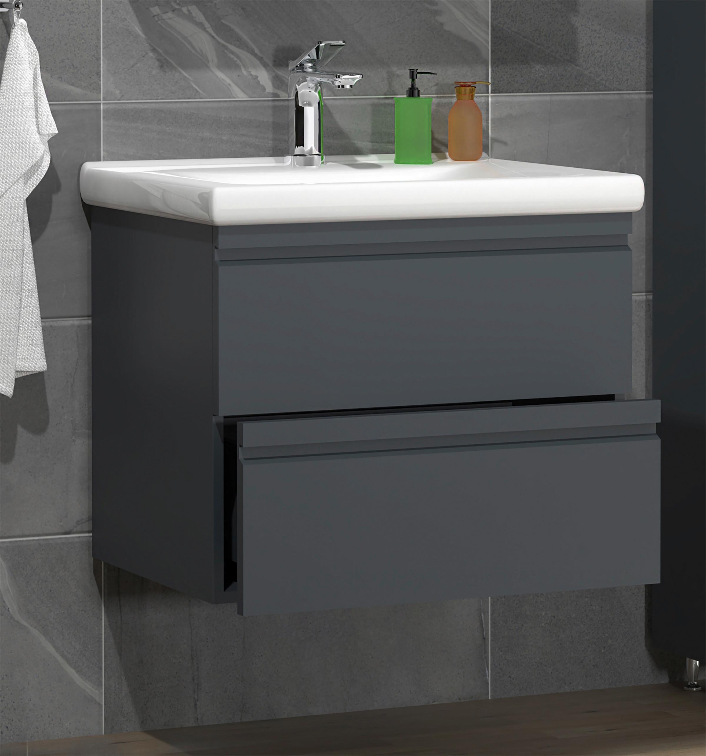 WASCHTISCHKOMBI SILORA L - Weiss/Anthrazit, Modern, Keramik/Holzwerkstoff (60cm) - MID.YOU