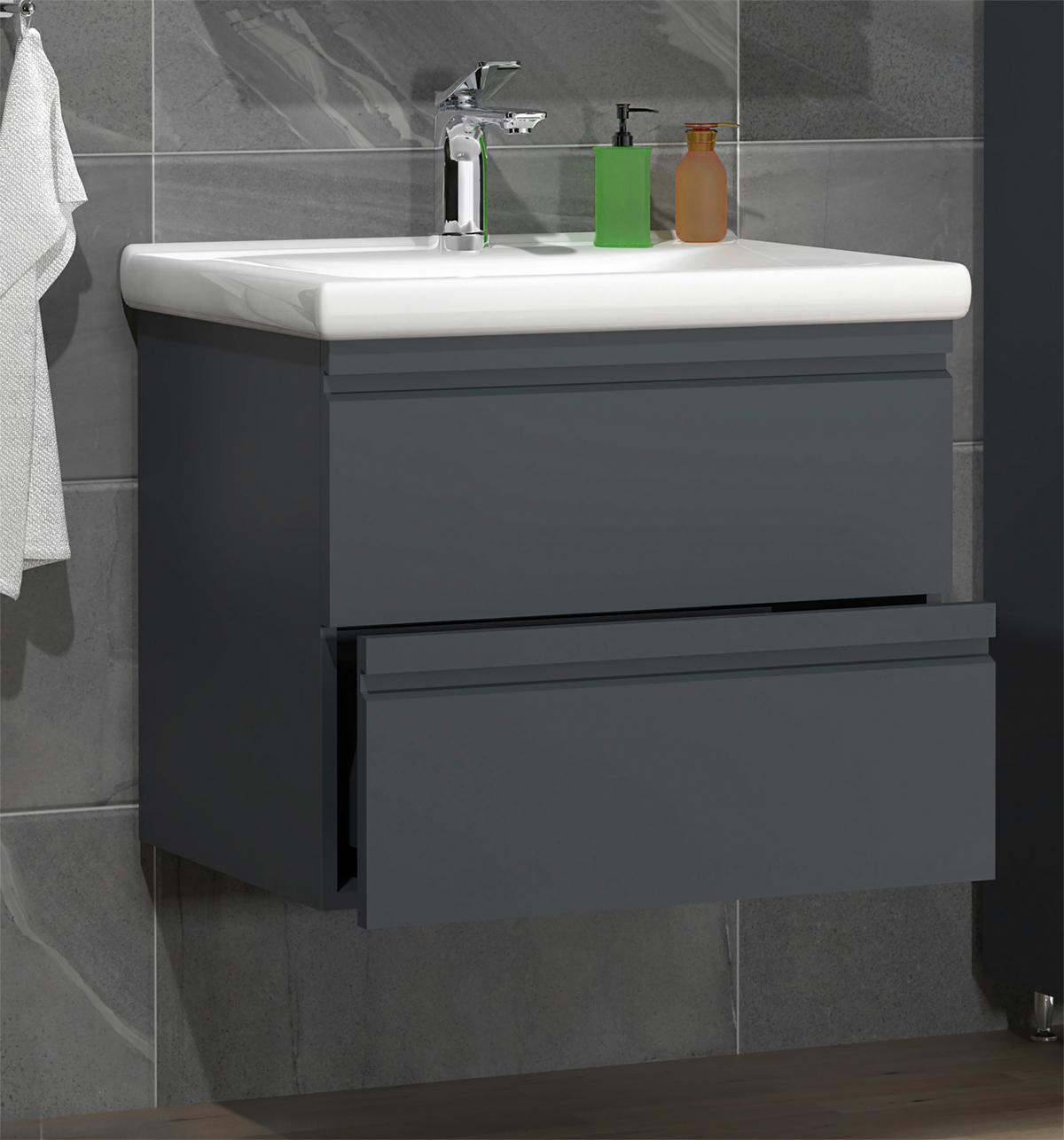 Kombiniran Umivalnik Silora L, Antracit - bela/antracit, Moderno, leseni material/keramika (60cm) - MID.YOU